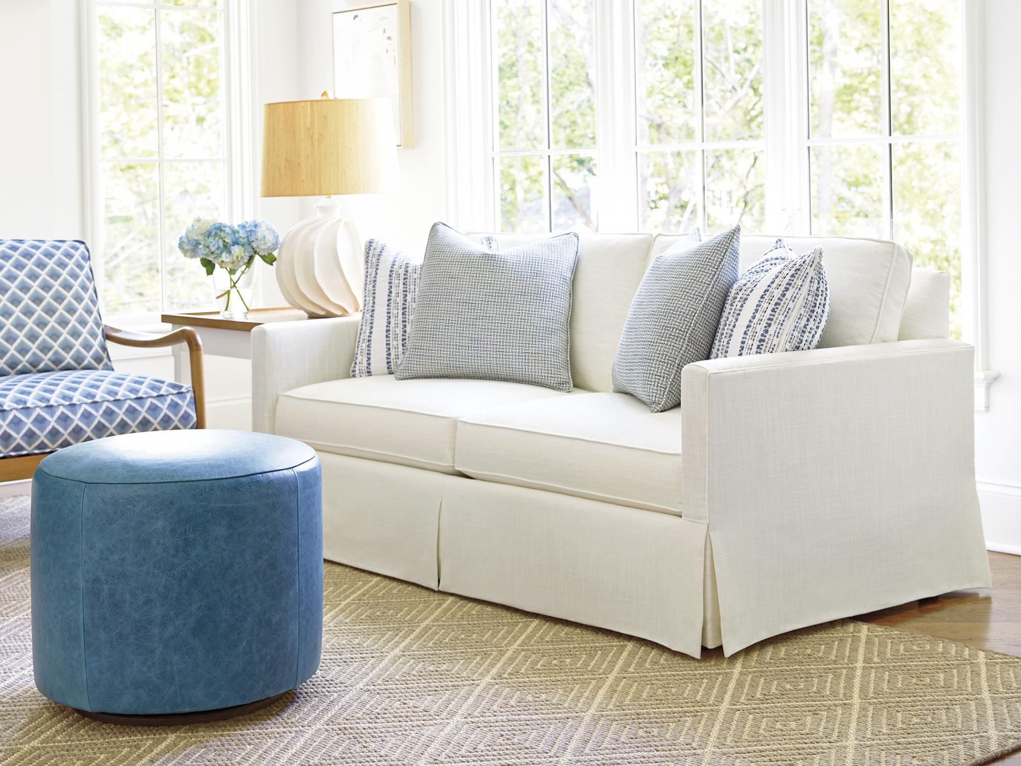 Barclay Butera Upholstery Three Arch Leather Ottoman