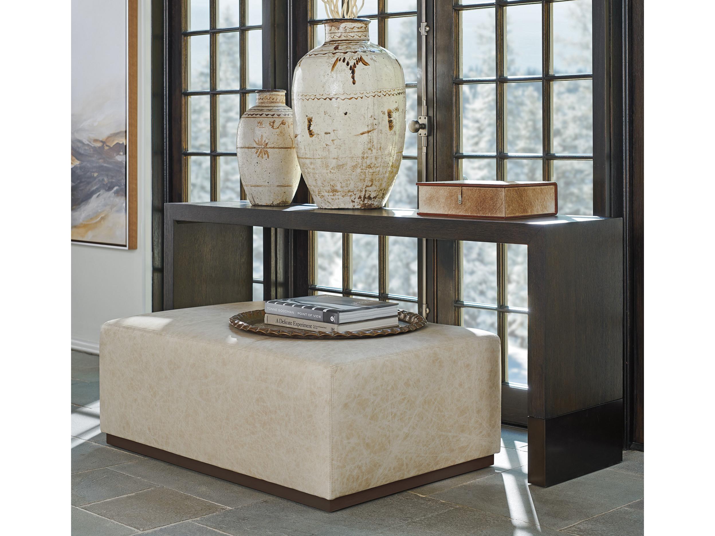 Barclay Butera Upholstery Sterling Cocktail Arrowleaf Leather Ottoman