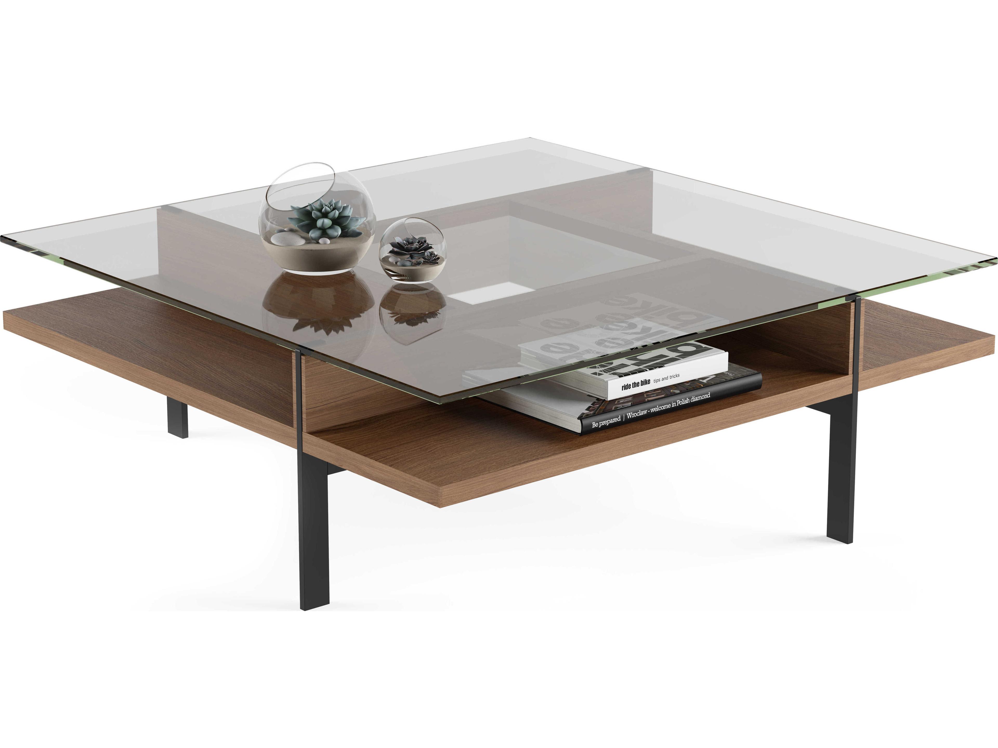 BDI Terrace Square Glass Natural Walnut Coffee Table