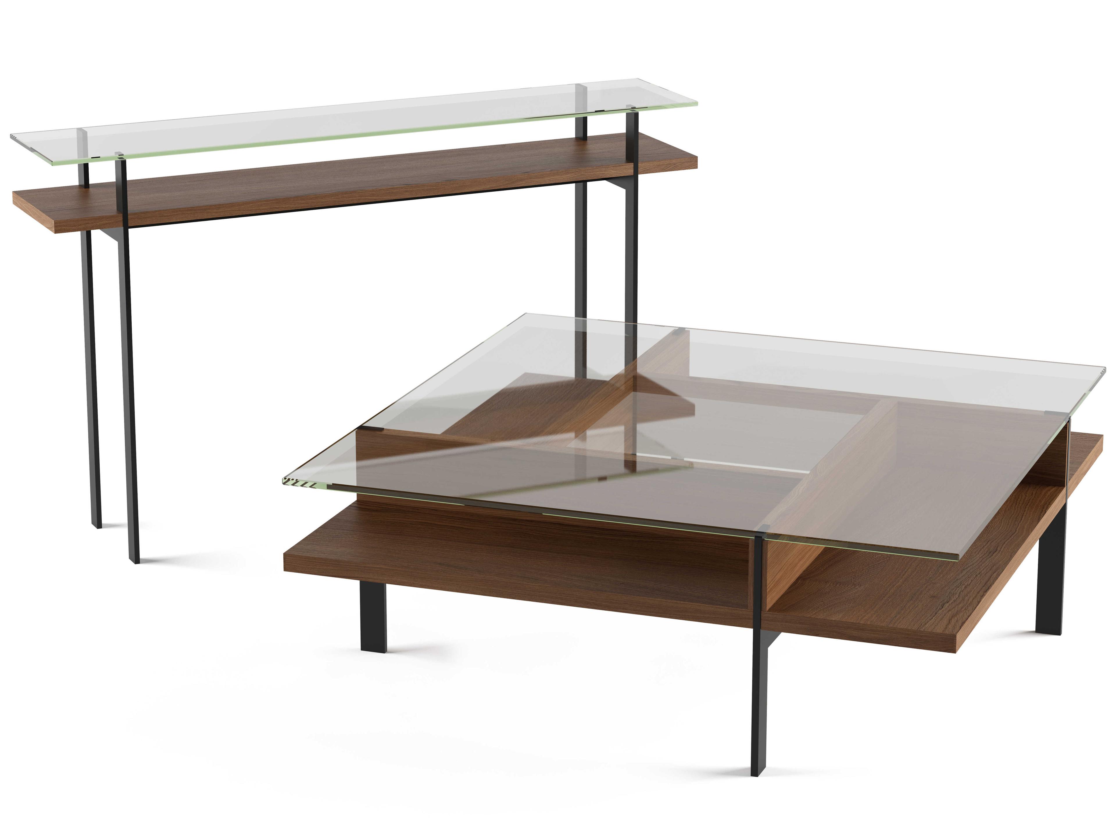 BDI Terrace Square Glass Natural Walnut Coffee Table