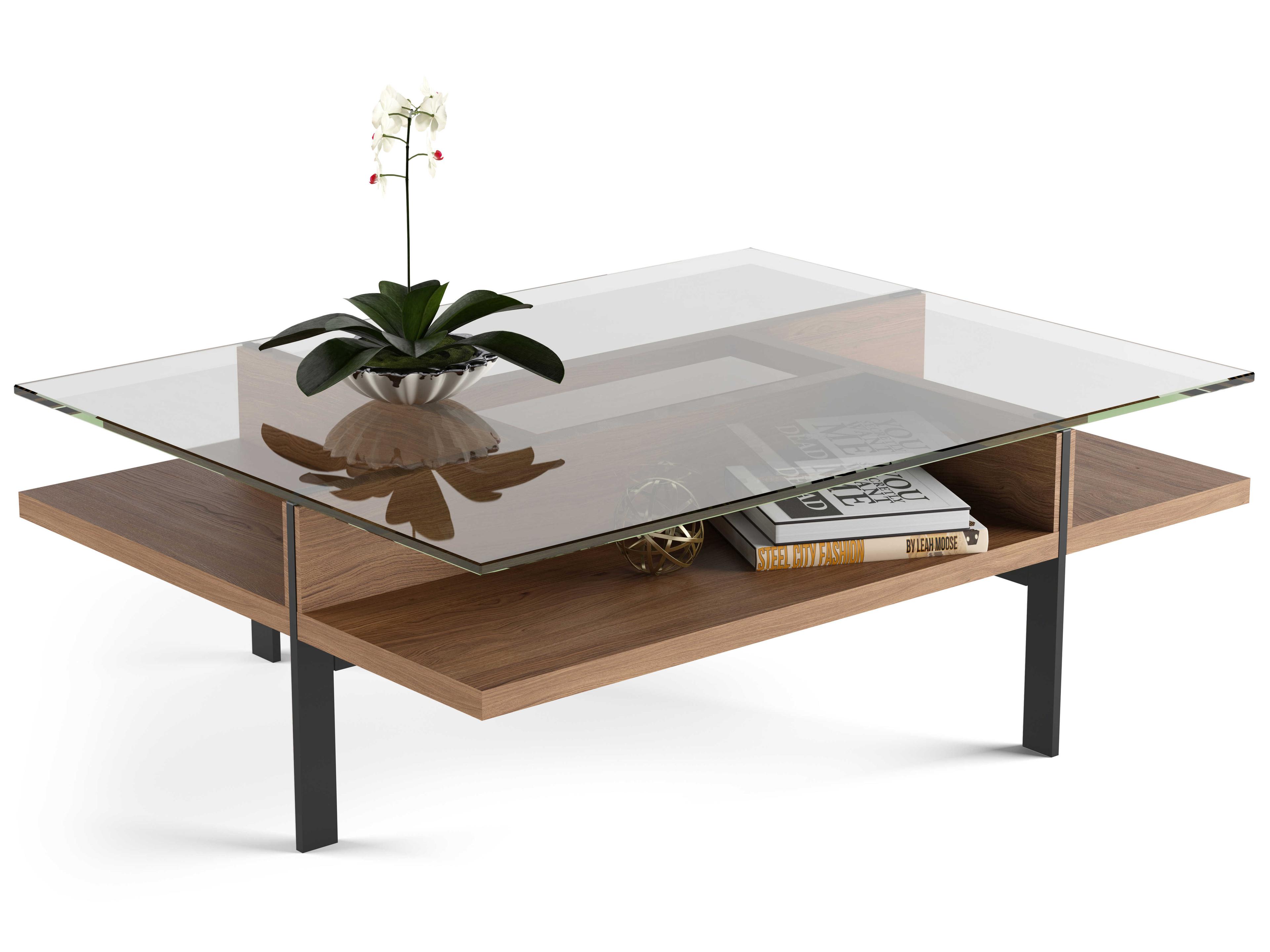 BDI Terrace Rectangular Glass Natural Walnut Coffee Table