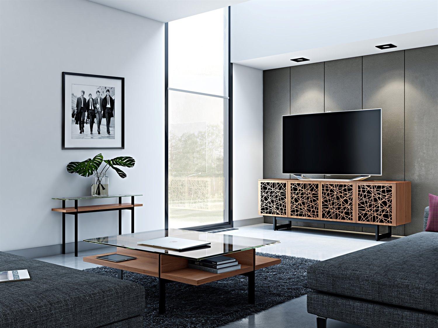 BDI Terrace Rectangular Glass Natural Walnut Coffee Table