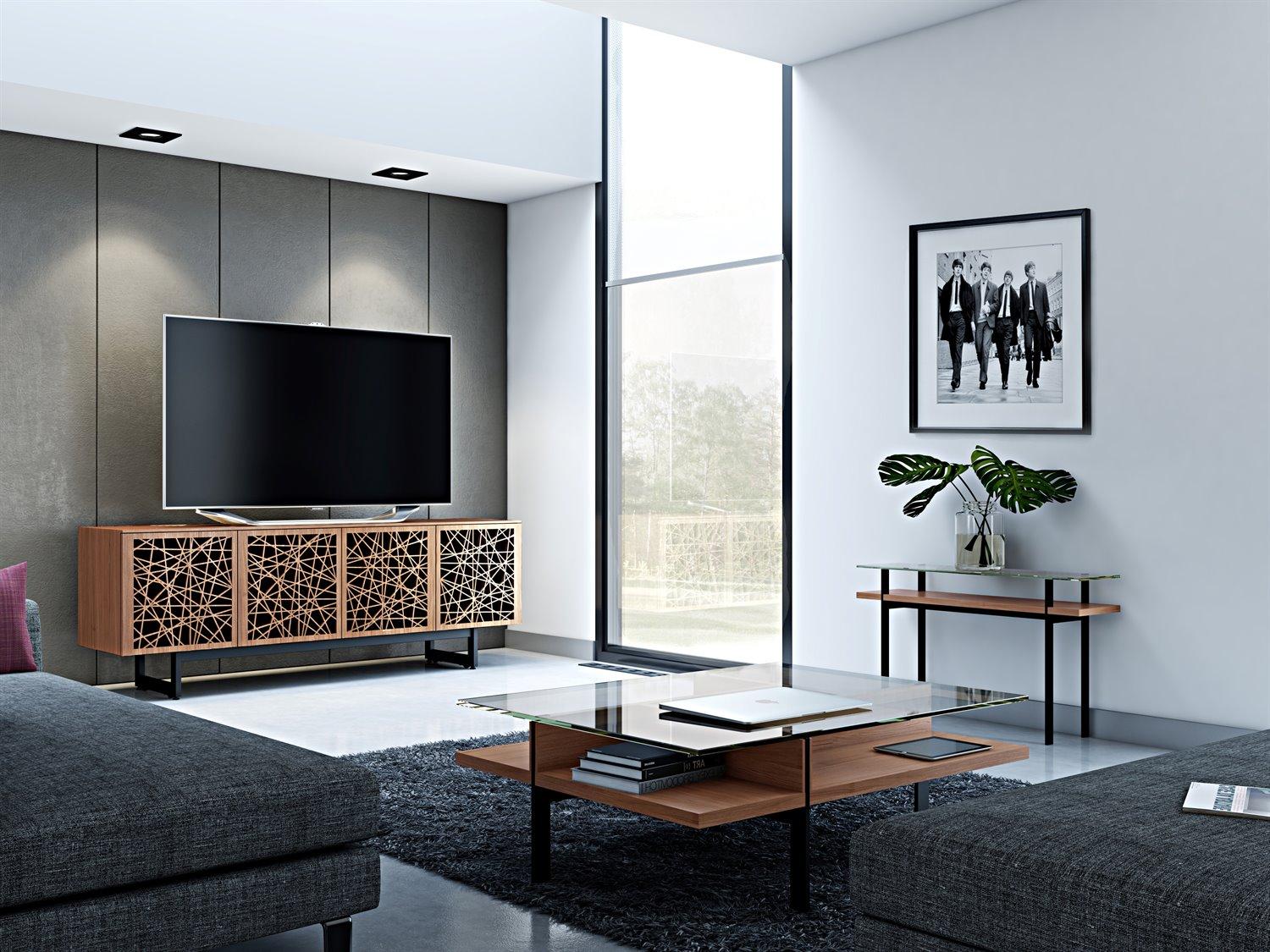 BDI Terrace Rectangular Glass Natural Walnut Coffee Table