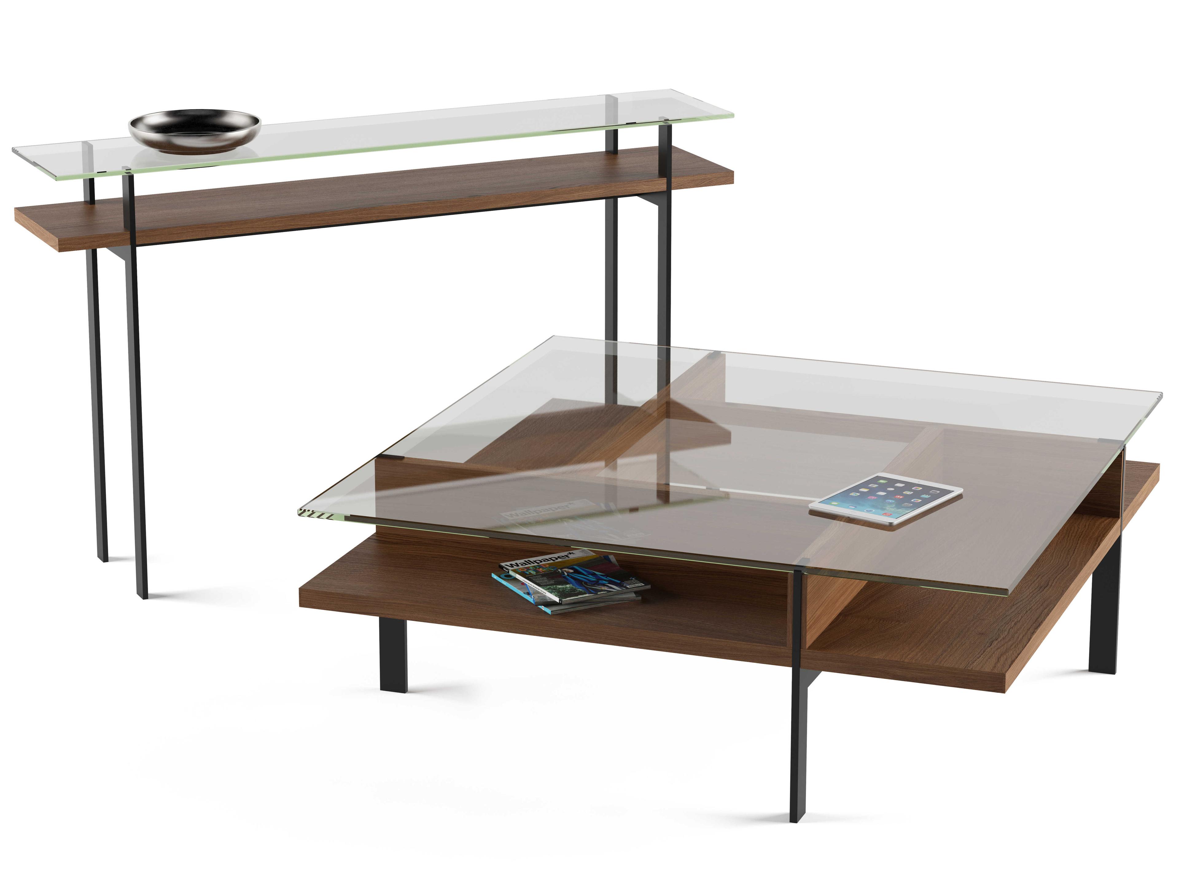 BDI Terrace Rectangular Glass Natural Walnutl Console Table