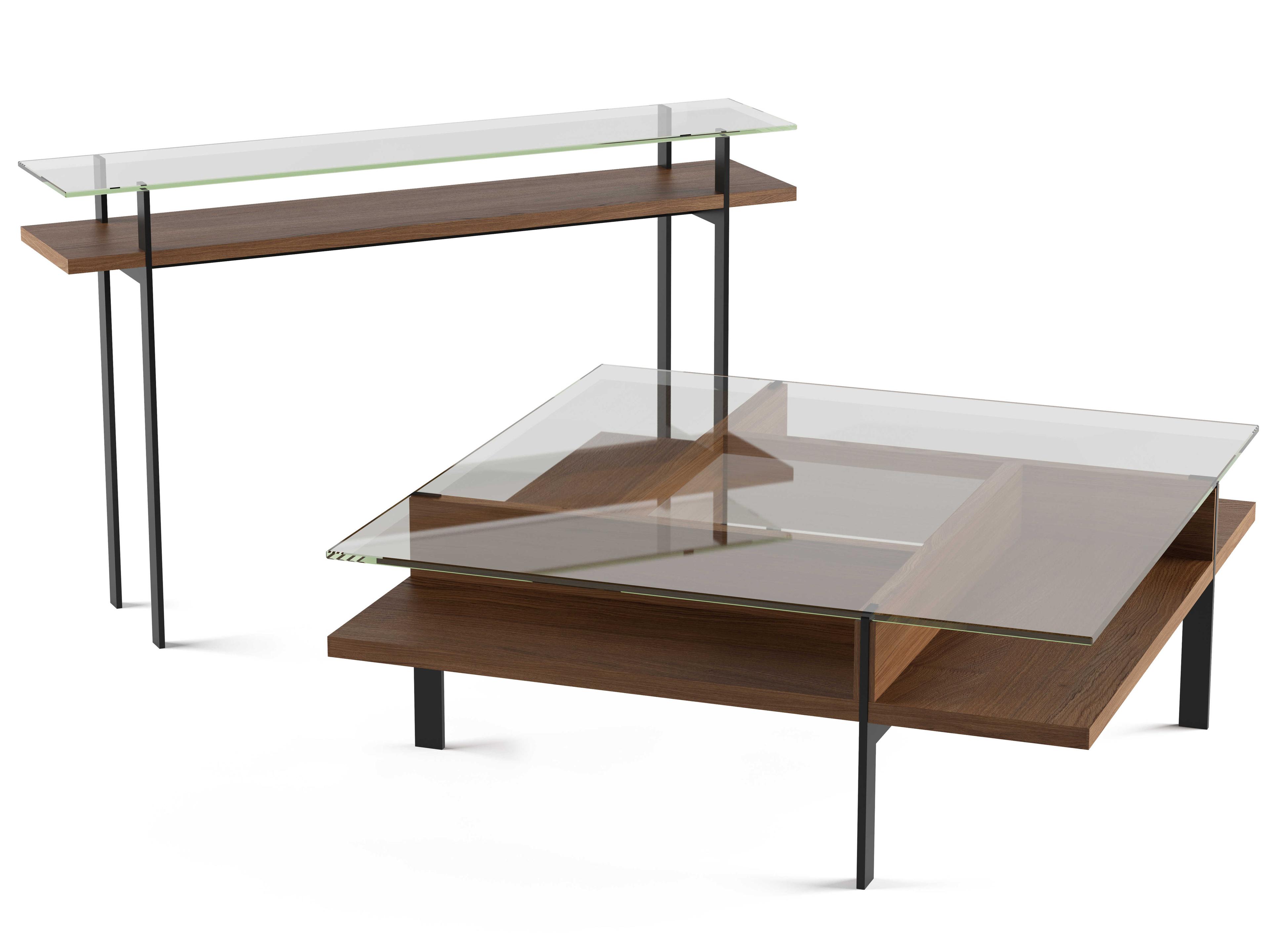 BDI Terrace Rectangular Glass Natural Walnutl Console Table