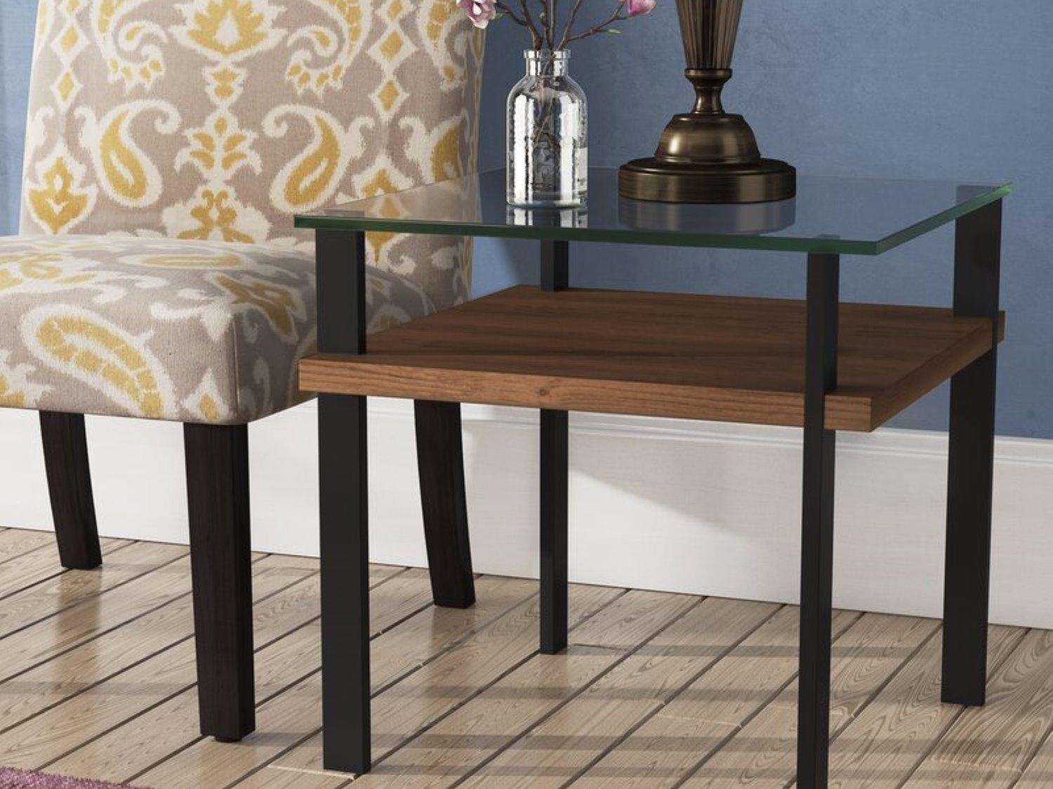 BDI Terrace Square Glass Natural Walnut End Table