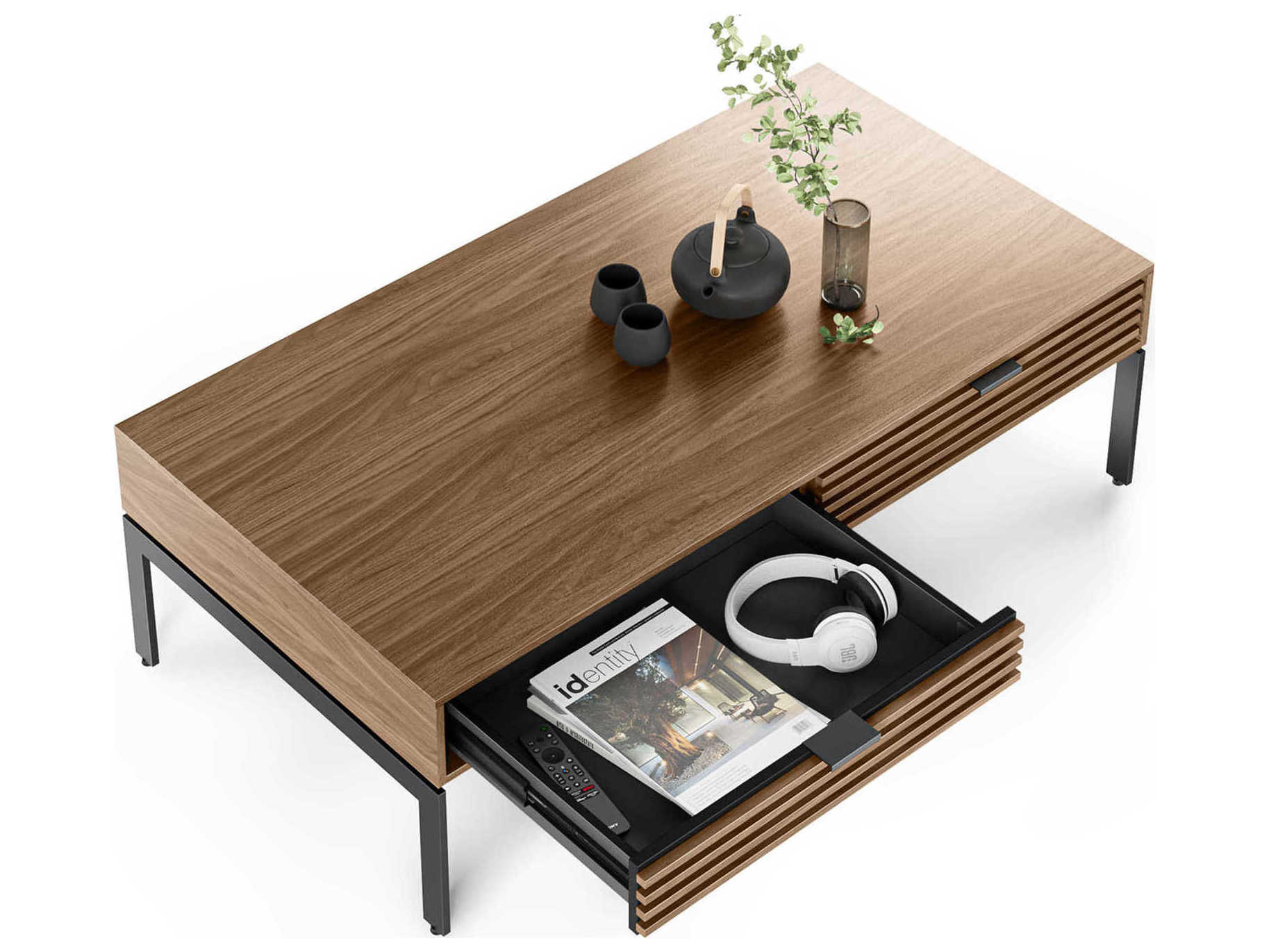 BDI Cora Rectangular Wood Natural Walnut Black Coffee Table