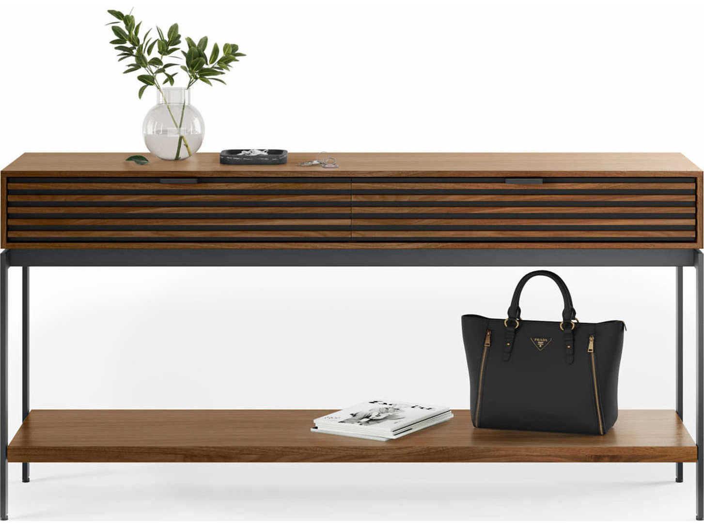 BDI Cora Rectangular Wood Natural Walnut Black Console Table