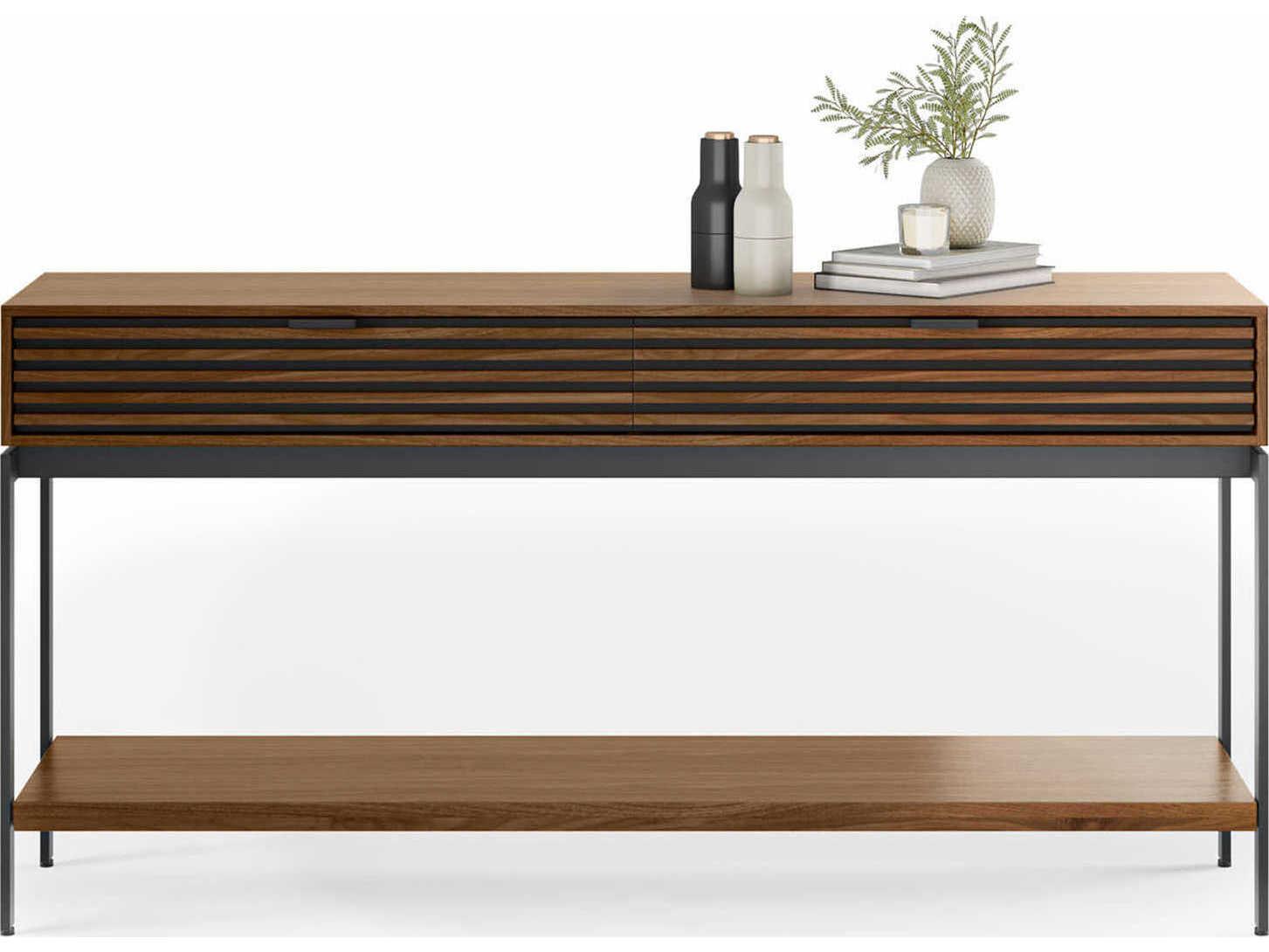 BDI Cora Rectangular Wood Natural Walnut Black Console Table