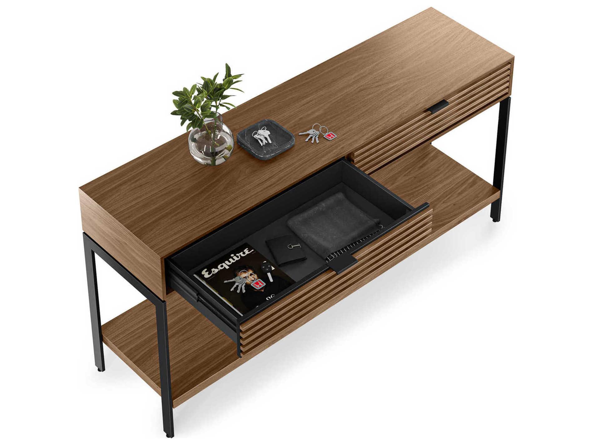 BDI Cora Rectangular Wood Natural Walnut Black Console Table