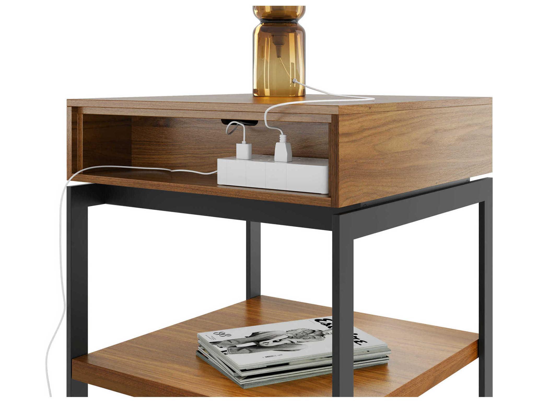 BDI Cora Square Wood Natural Walnut Black End Table