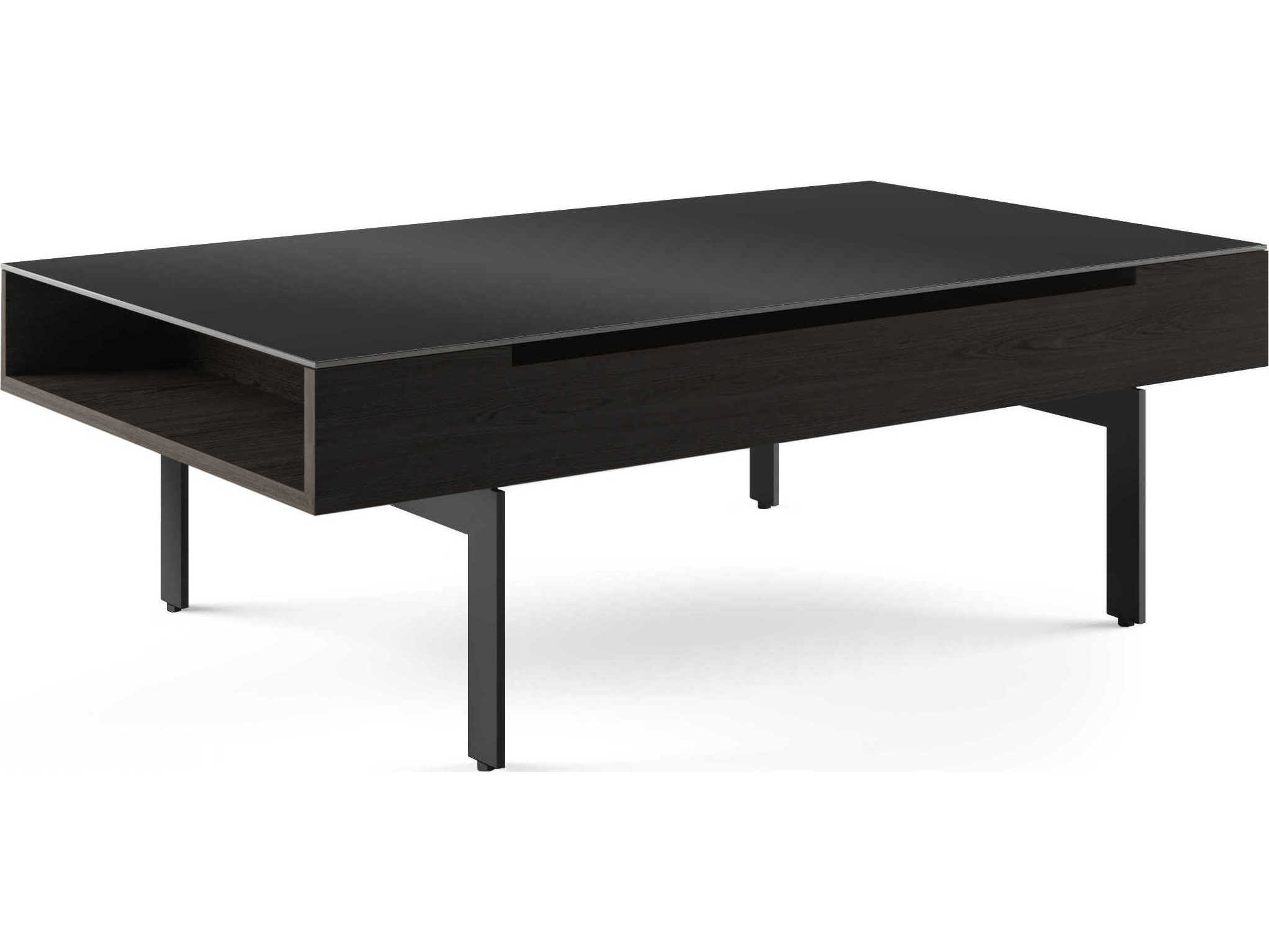 BDI Reveal Rectangular Glass Charcoal Stained Ash Coffee Table