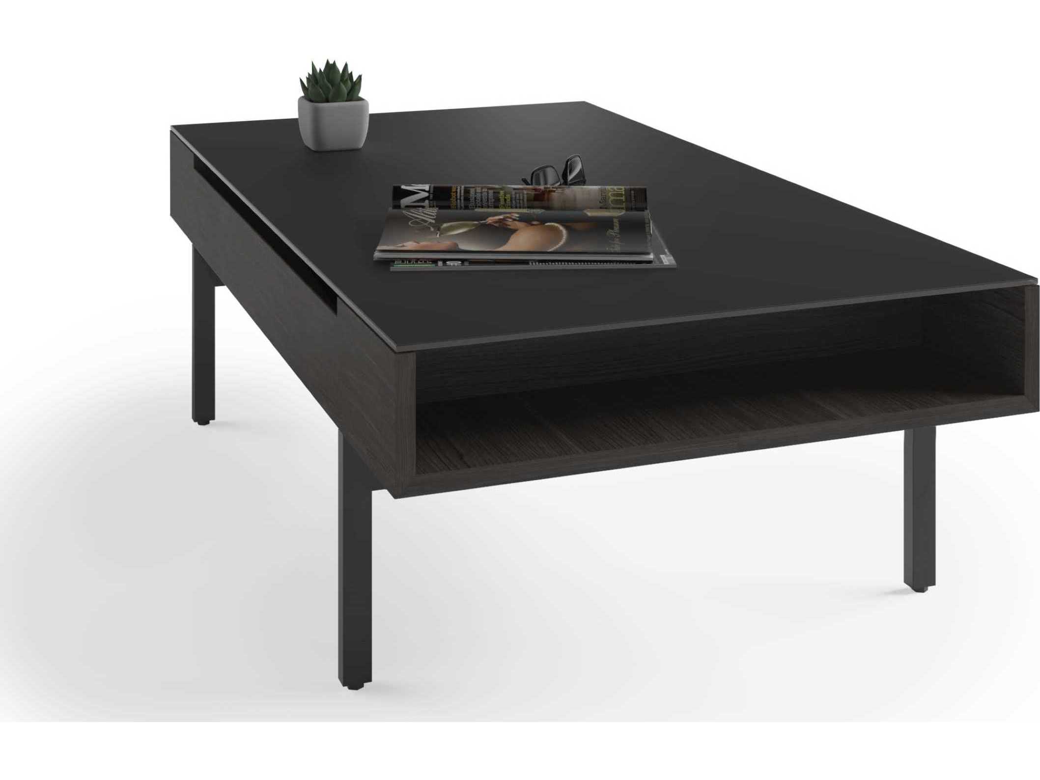 BDI Reveal Rectangular Glass Charcoal Stained Ash Coffee Table