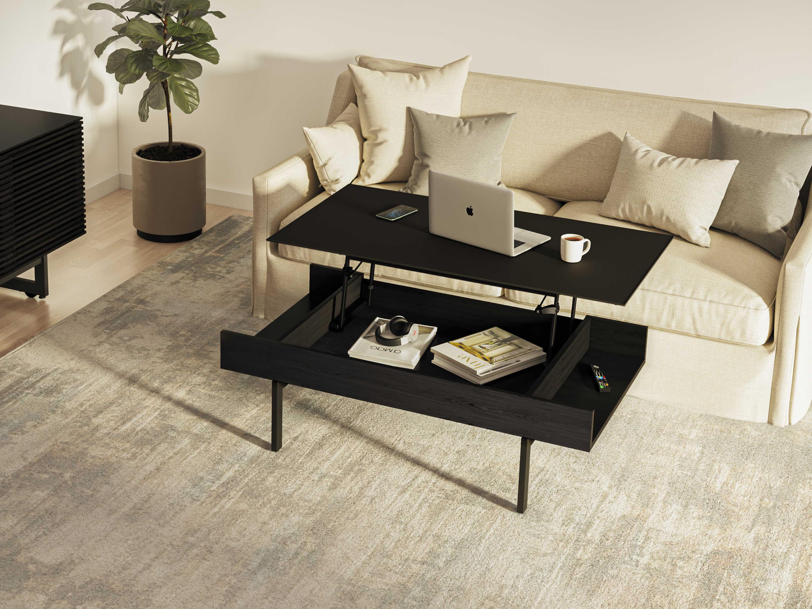 BDI Reveal Rectangular Glass Charcoal Stained Ash Coffee Table