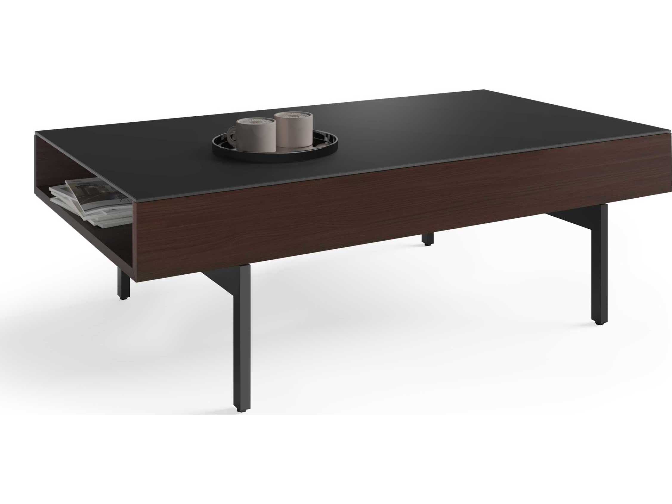 BDI Reveal Rectangular Glass Chocolate Stained Walnut Coffee Table