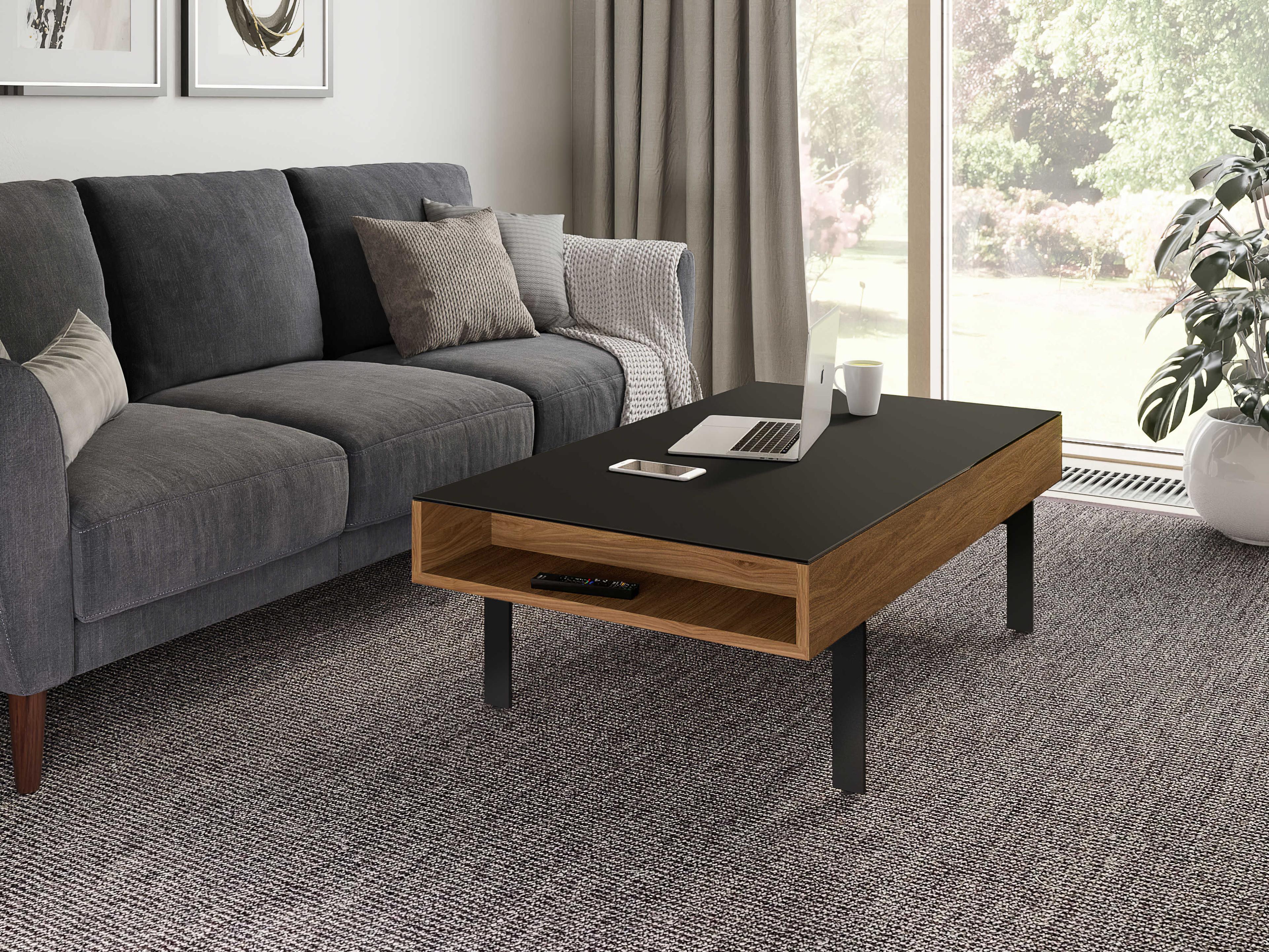 BDI Reveal Rectangular Glass Natural Walnut Coffee Table