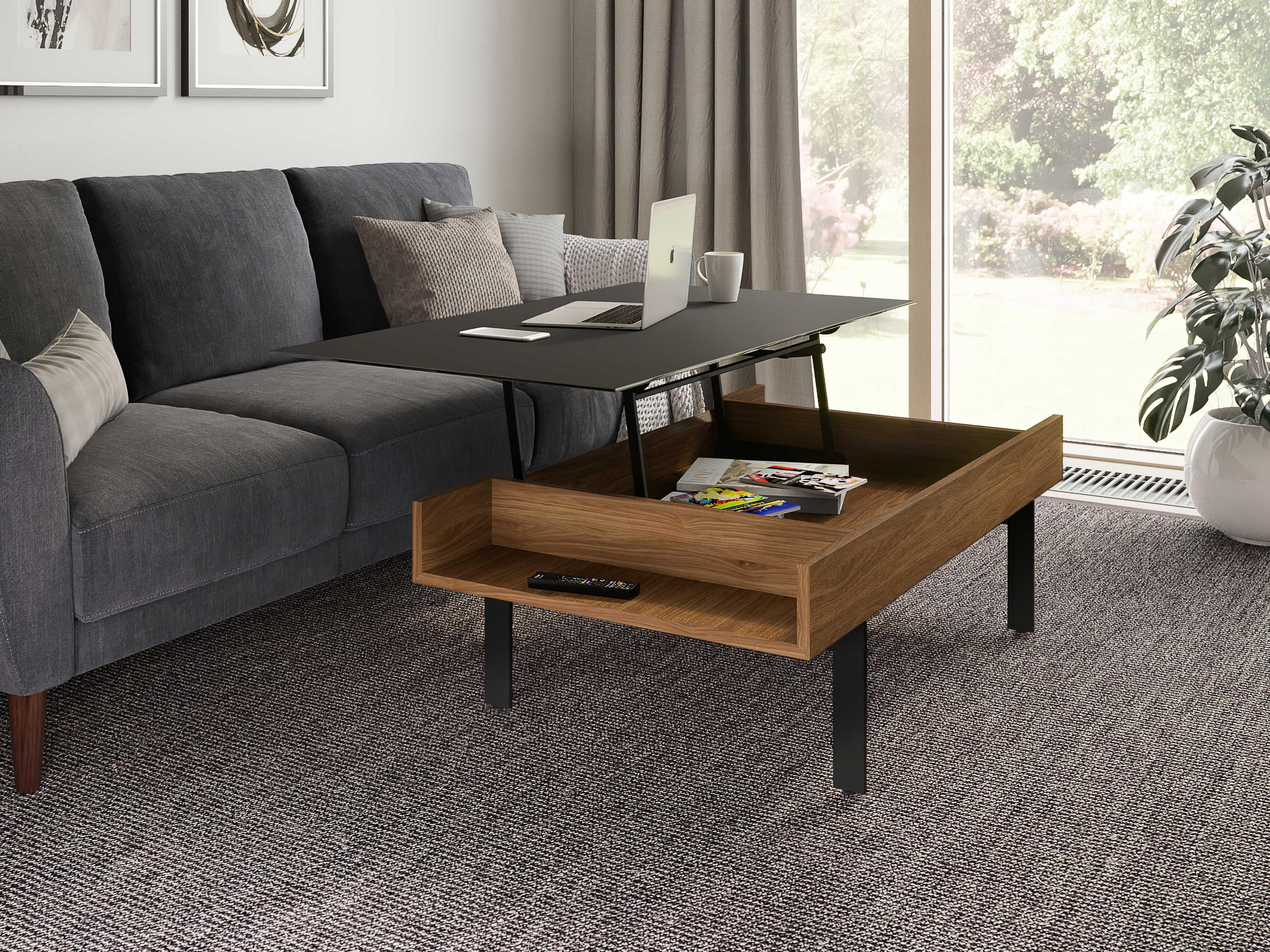BDI Reveal Rectangular Glass Natural Walnut Coffee Table