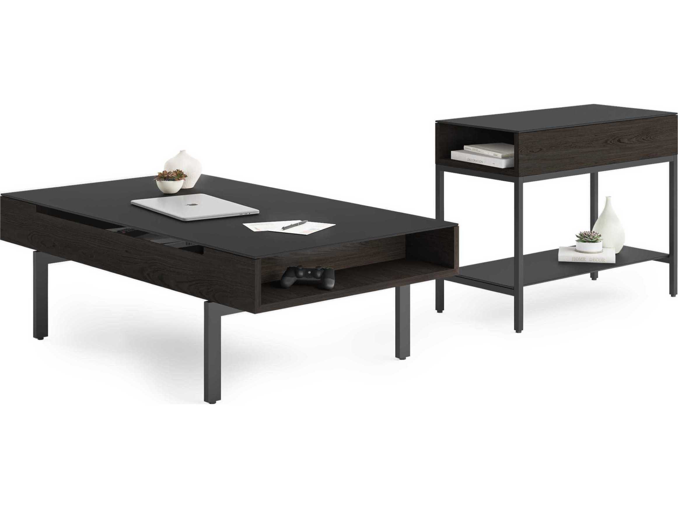 BDI Reveal Rectangular Glass Charcoal Stained Ash End Table