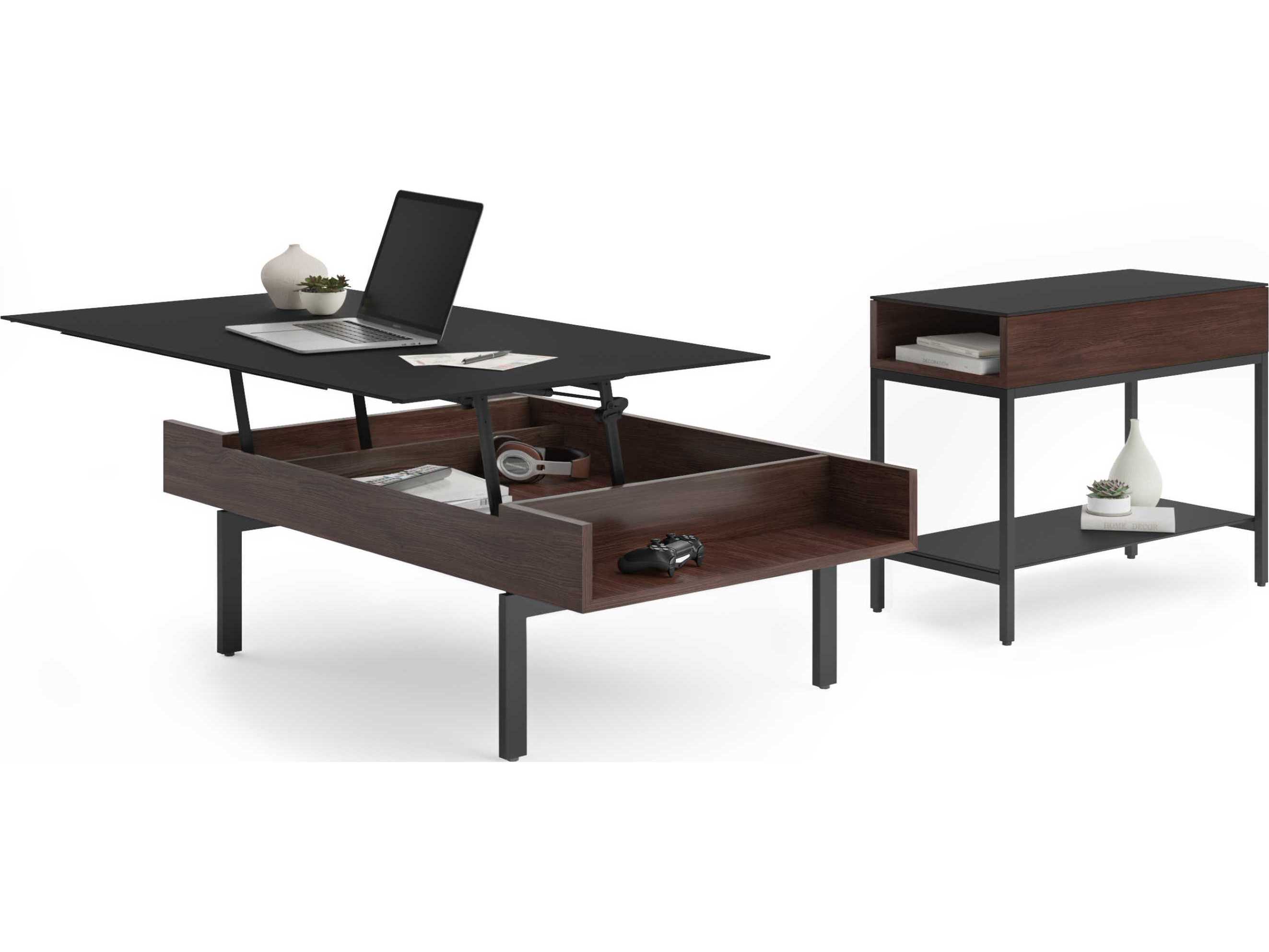 BDI Reveal Rectangular Glass Chocolate Stained Walnut End Table