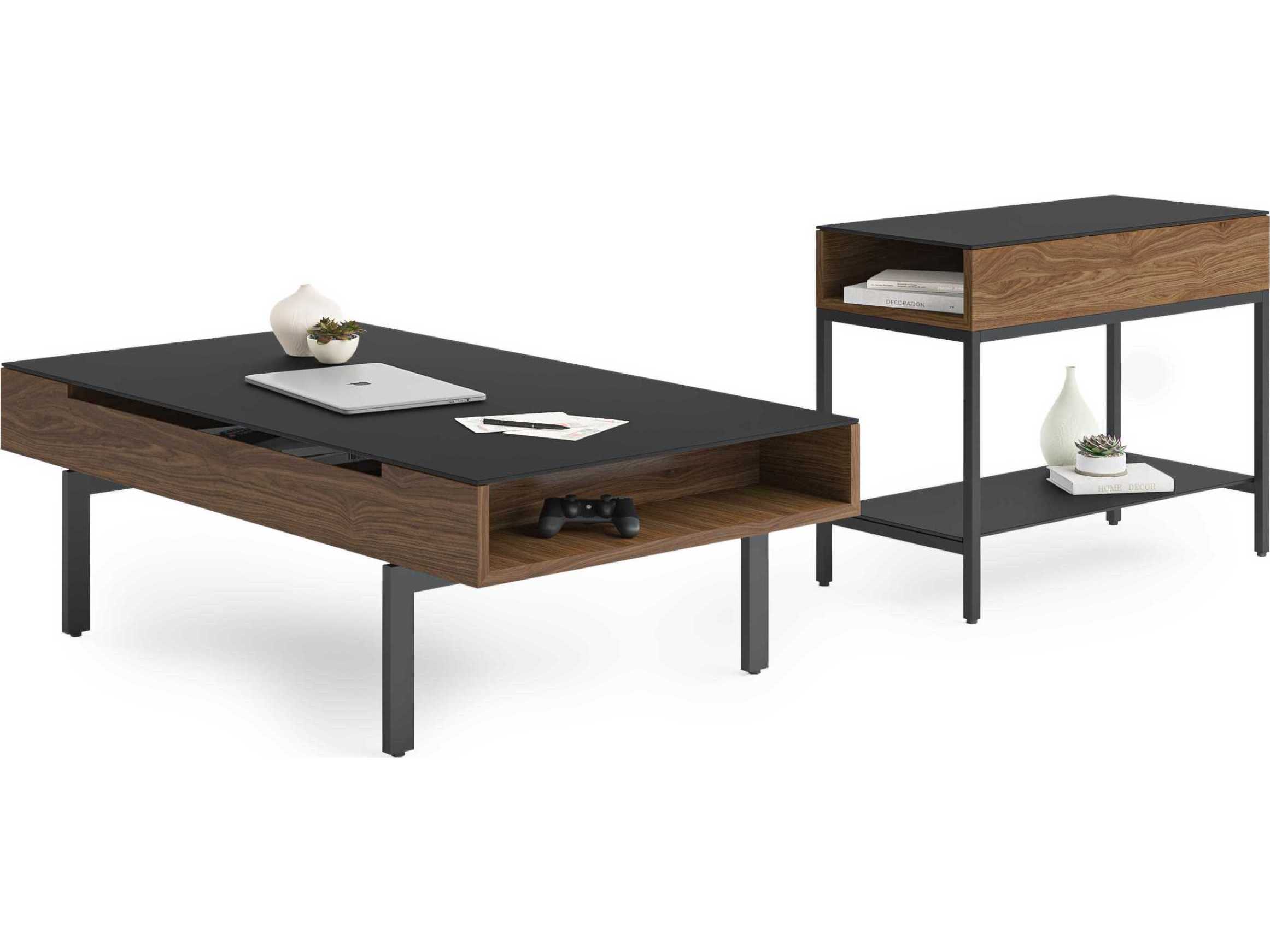 BDI Reveal Rectangular Glass Natural Walnut End Table