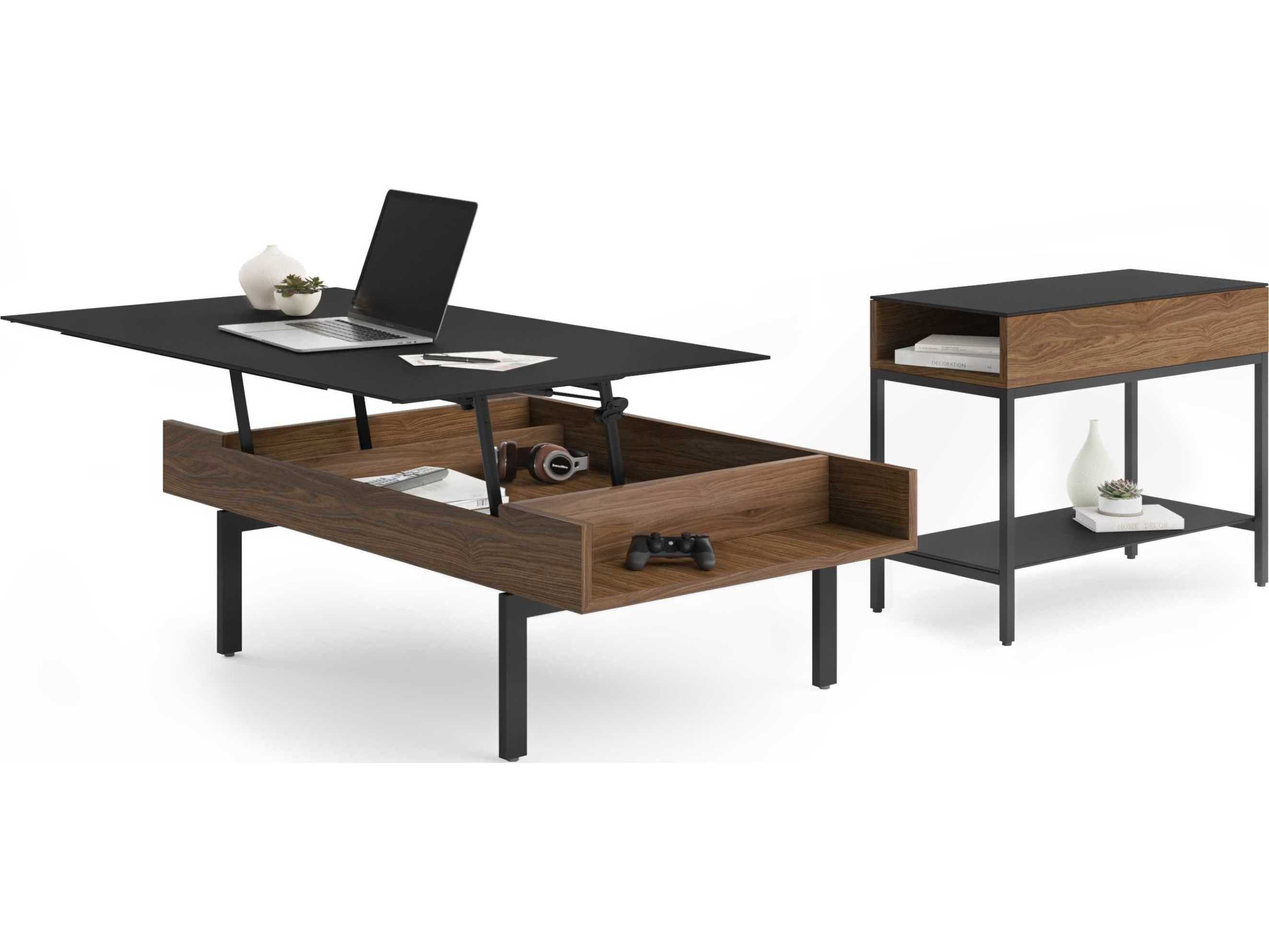 BDI Reveal Rectangular Glass Natural Walnut End Table