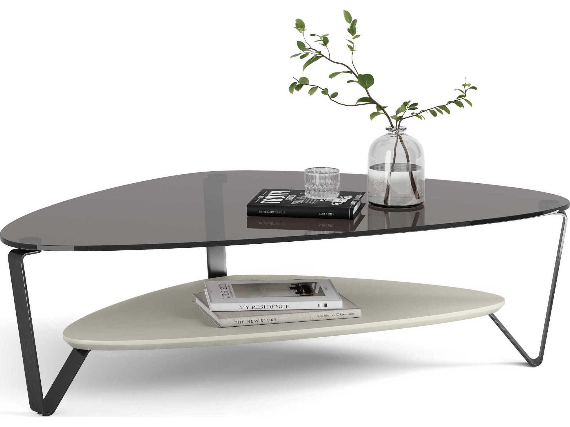 BDI Dino Glass Stone Brushed Carbon Grey Coffee Table