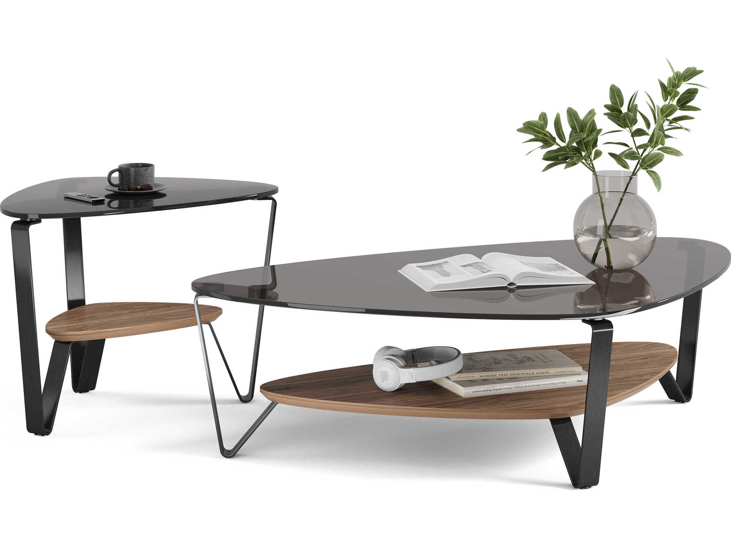 BDI Dino Glass Natural Walnut Brushed Carbon Grey Coffee Table