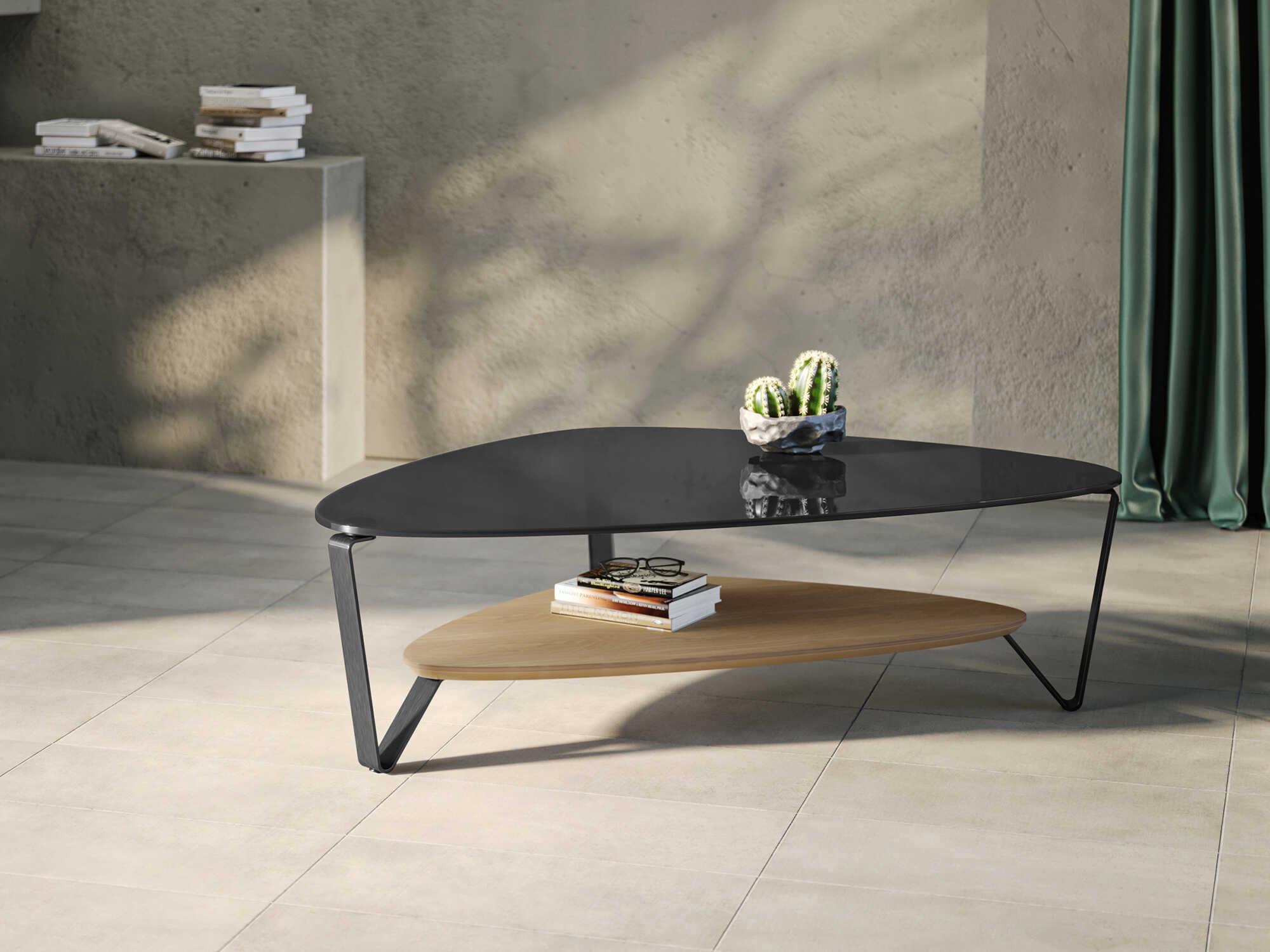 BDI Dino Glass Brushed Carbon Washed Oak Coffee Table