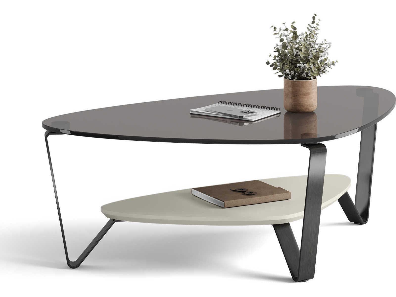 BDI Dino Glass Stone Brushed Carbon Grey Coffee Table