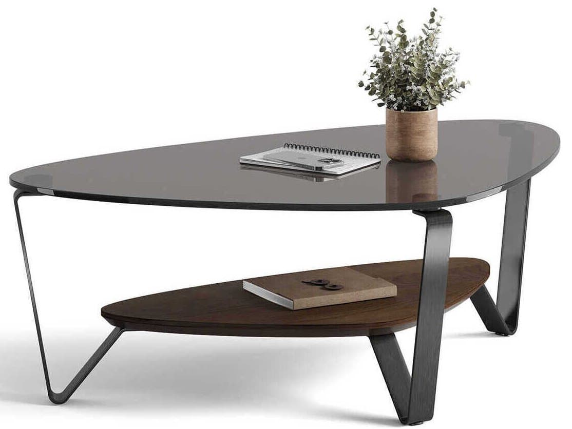 BDI Dino Glass Brushed Carbon Toasted Oak Coffee Table