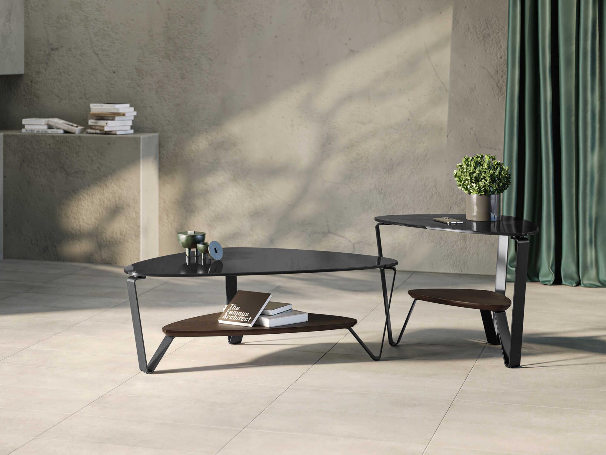 BDI Dino Glass Brushed Carbon Toasted Oak Coffee Table