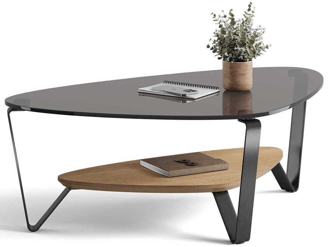 BDI Dino Glass Brushed Carbon Washed Oak Coffee Table