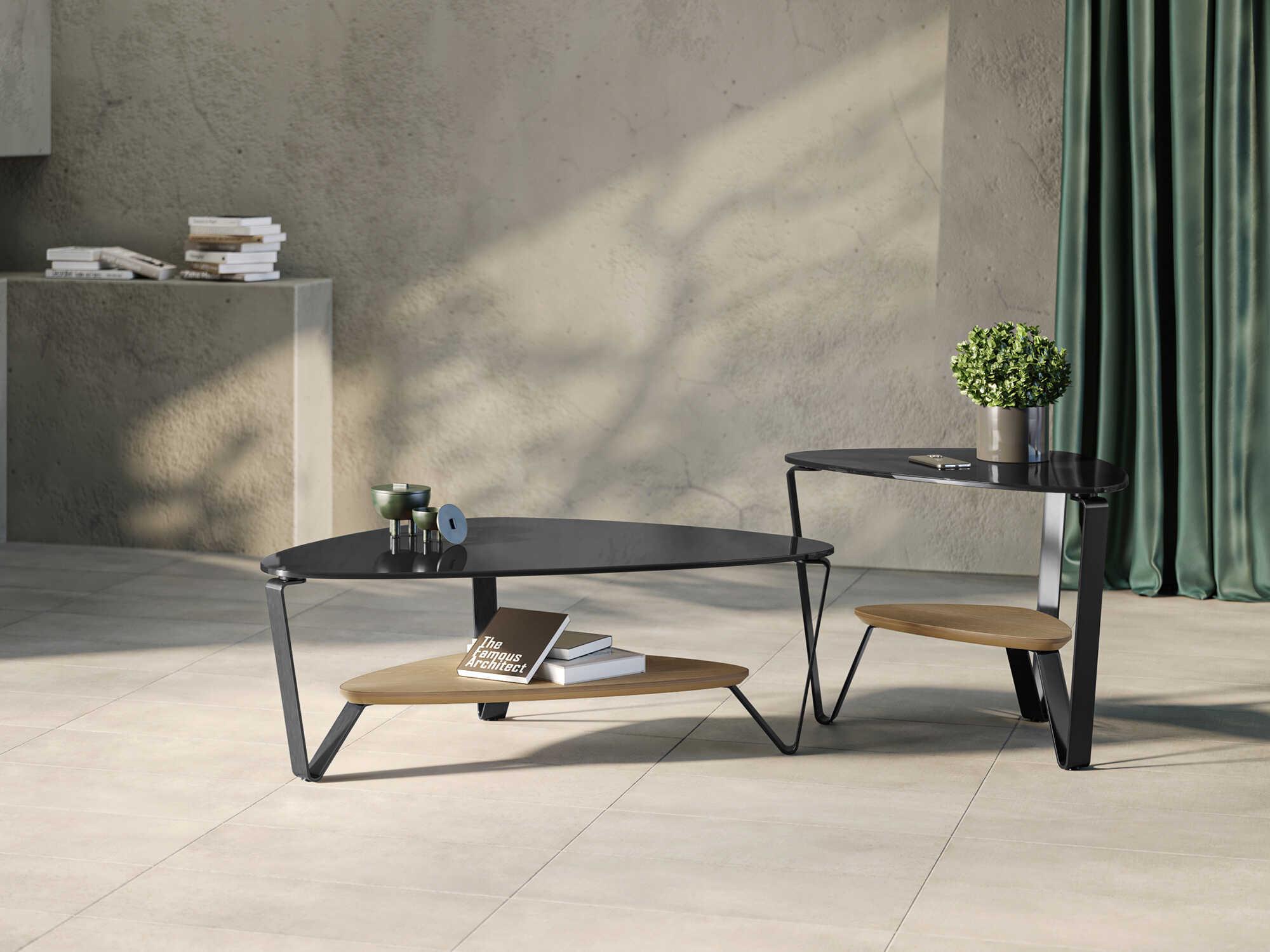 BDI Dino Glass Brushed Carbon Washed Oak Coffee Table