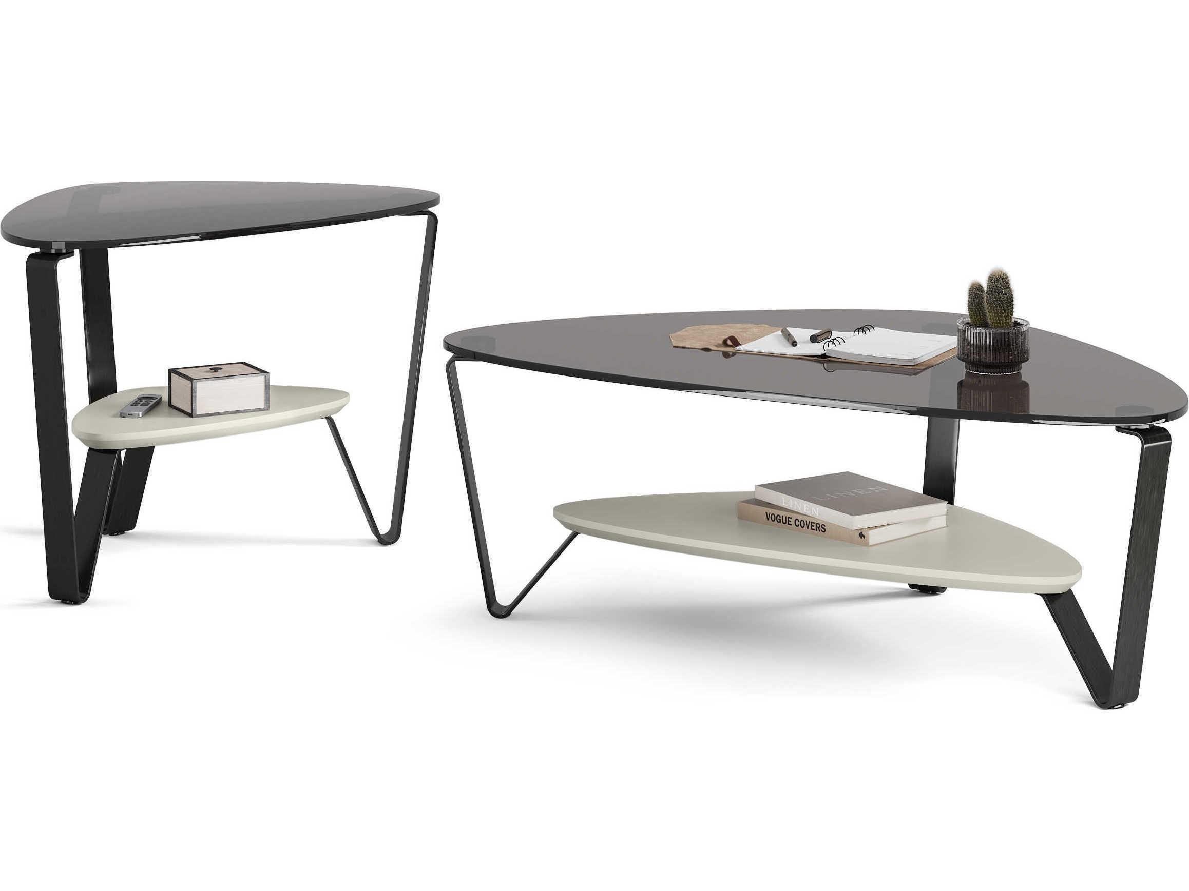 BDI Dino Glass Stone Brushed Carbon Grey End Table