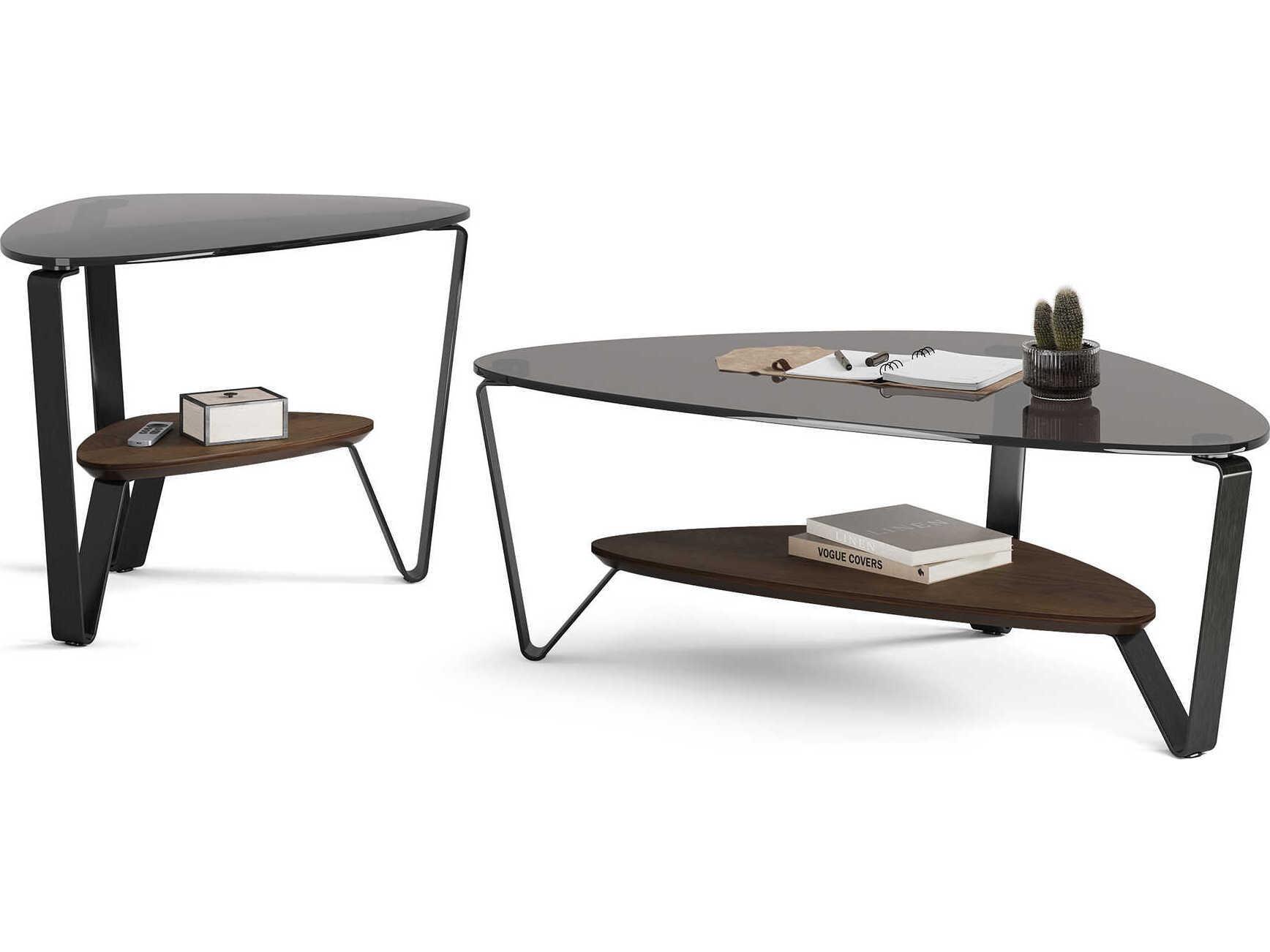 BDI Dino Glass Brushed Carbon Toasted Oak End Table