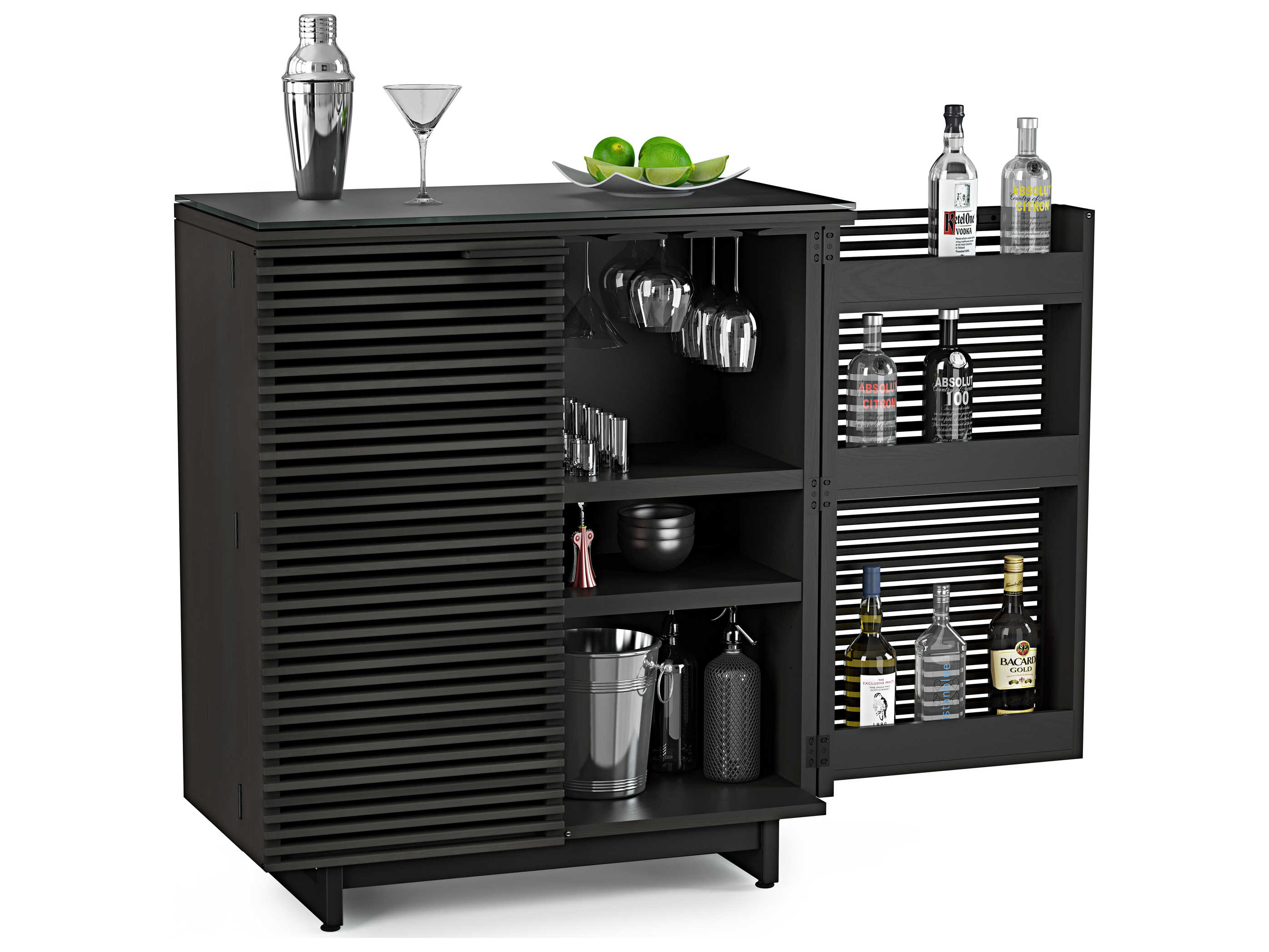 BDI Corridor Black Hardwood Charcoal Stained Ash Bar Cabinet