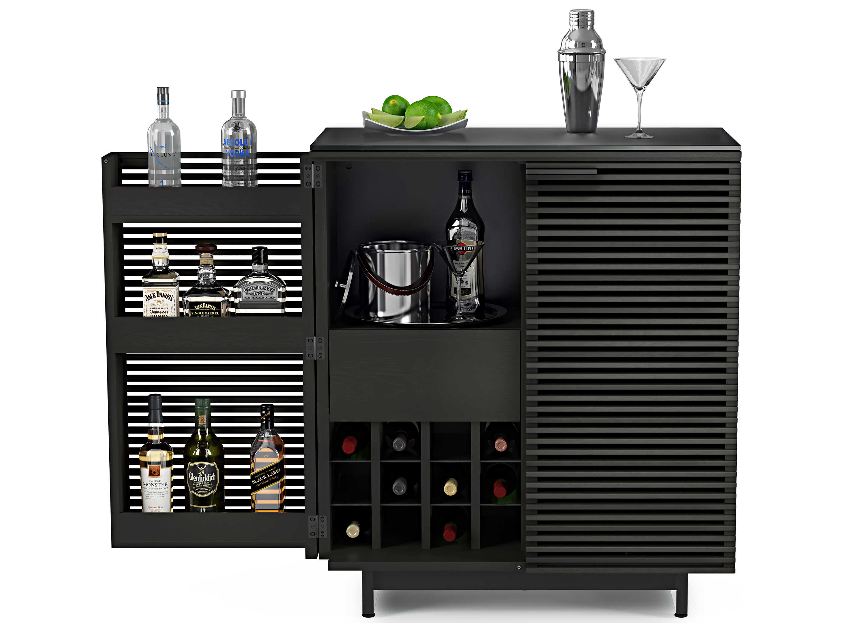 BDI Corridor Black Hardwood Charcoal Stained Ash Bar Cabinet