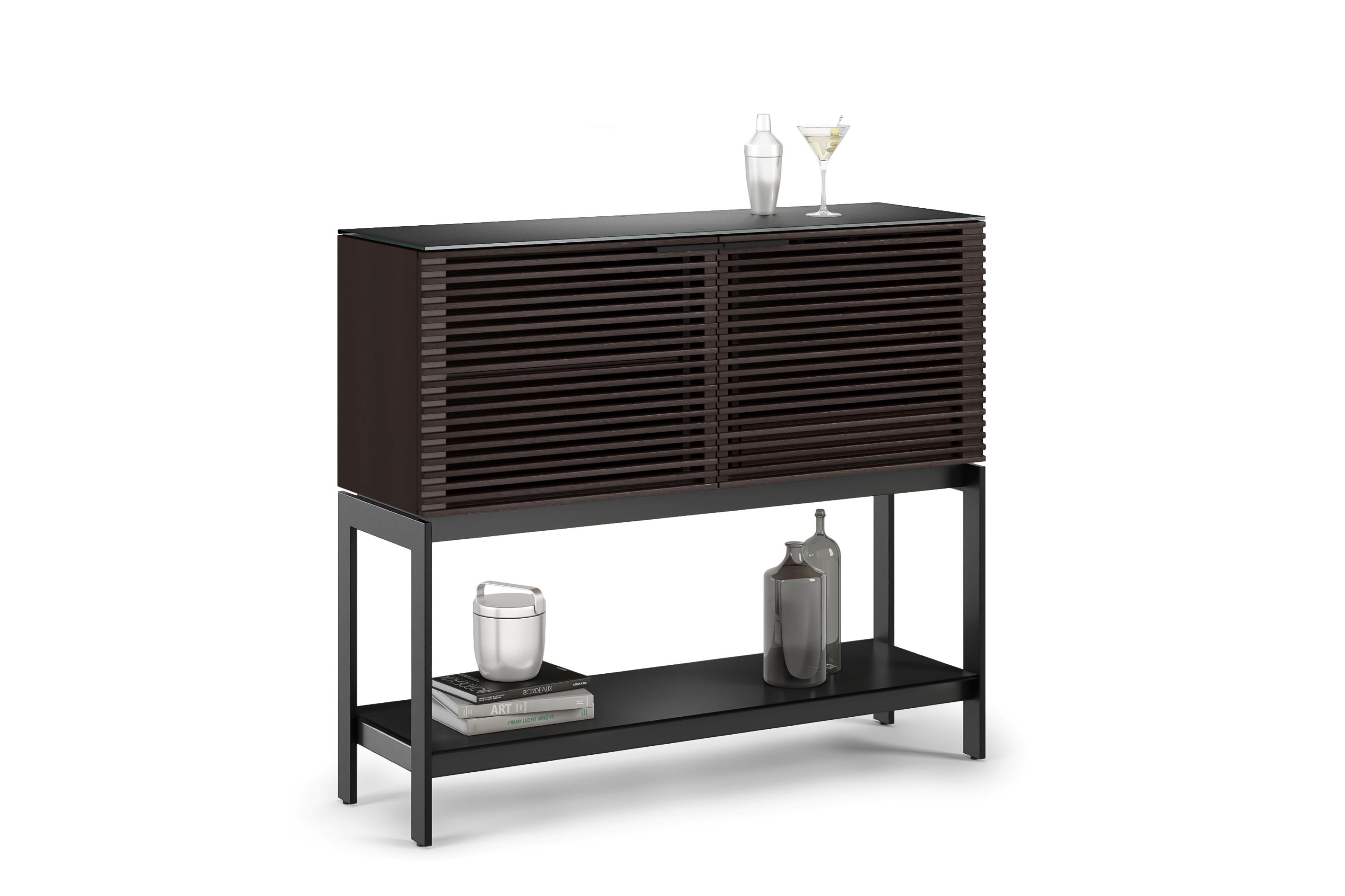 BDI Corridor Bar Brown Solid Wood Charcoal Stained Ash Black Wine Cabinet