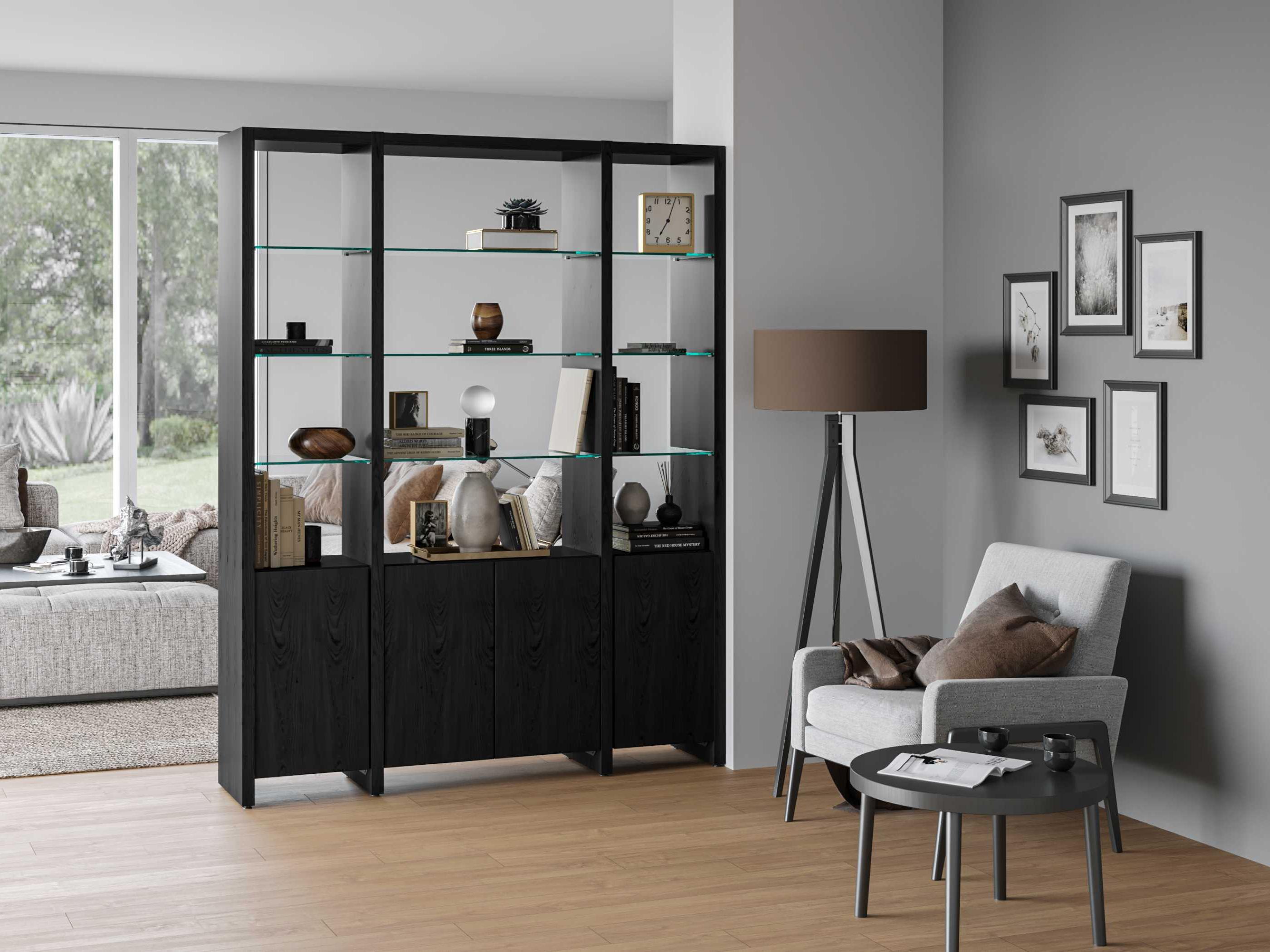 BDI Linea Shelf Charcoal Stained Ash Bookcase