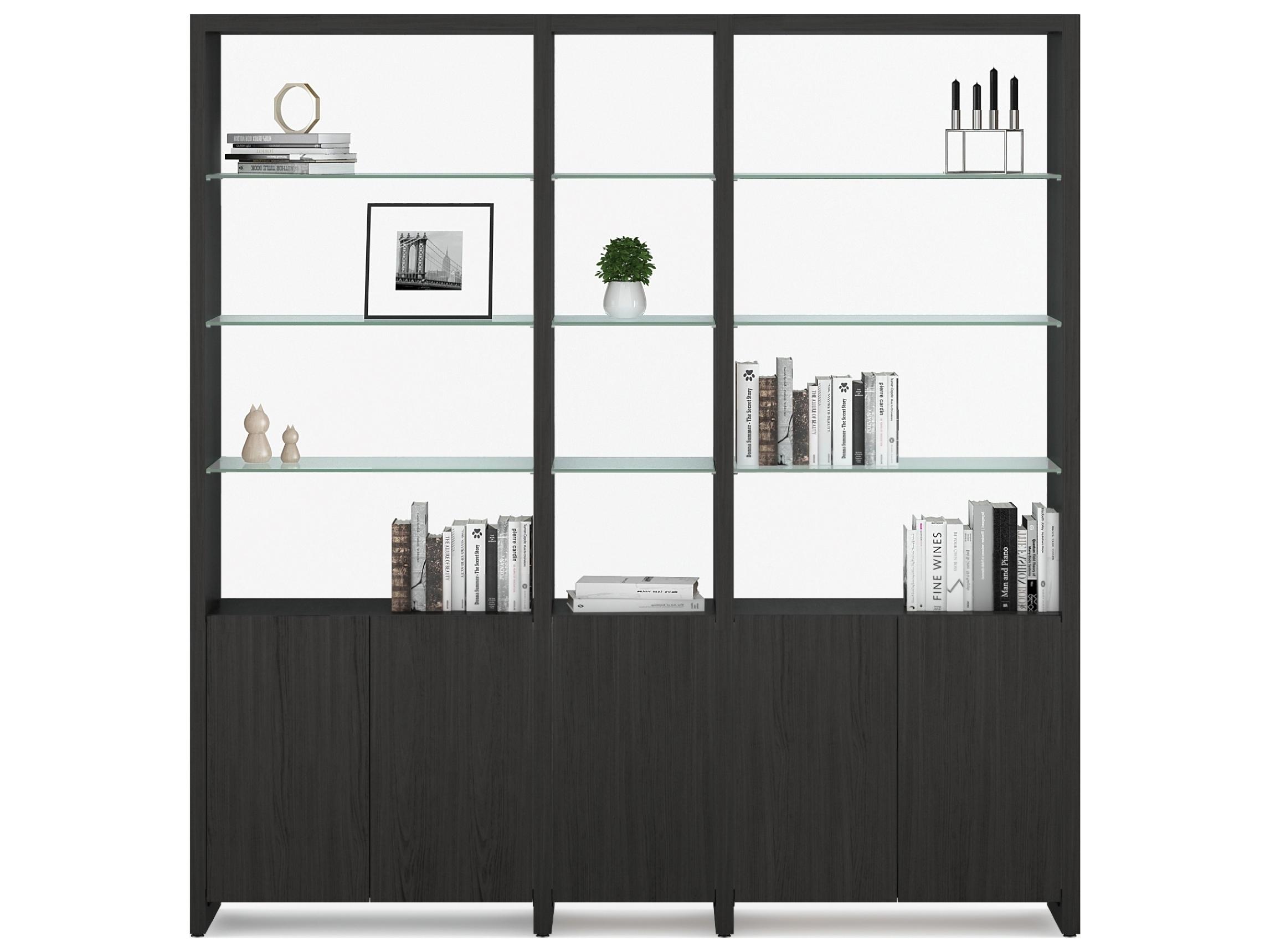 BDI Linea Charcoal Stained Ash Clear Bookcase