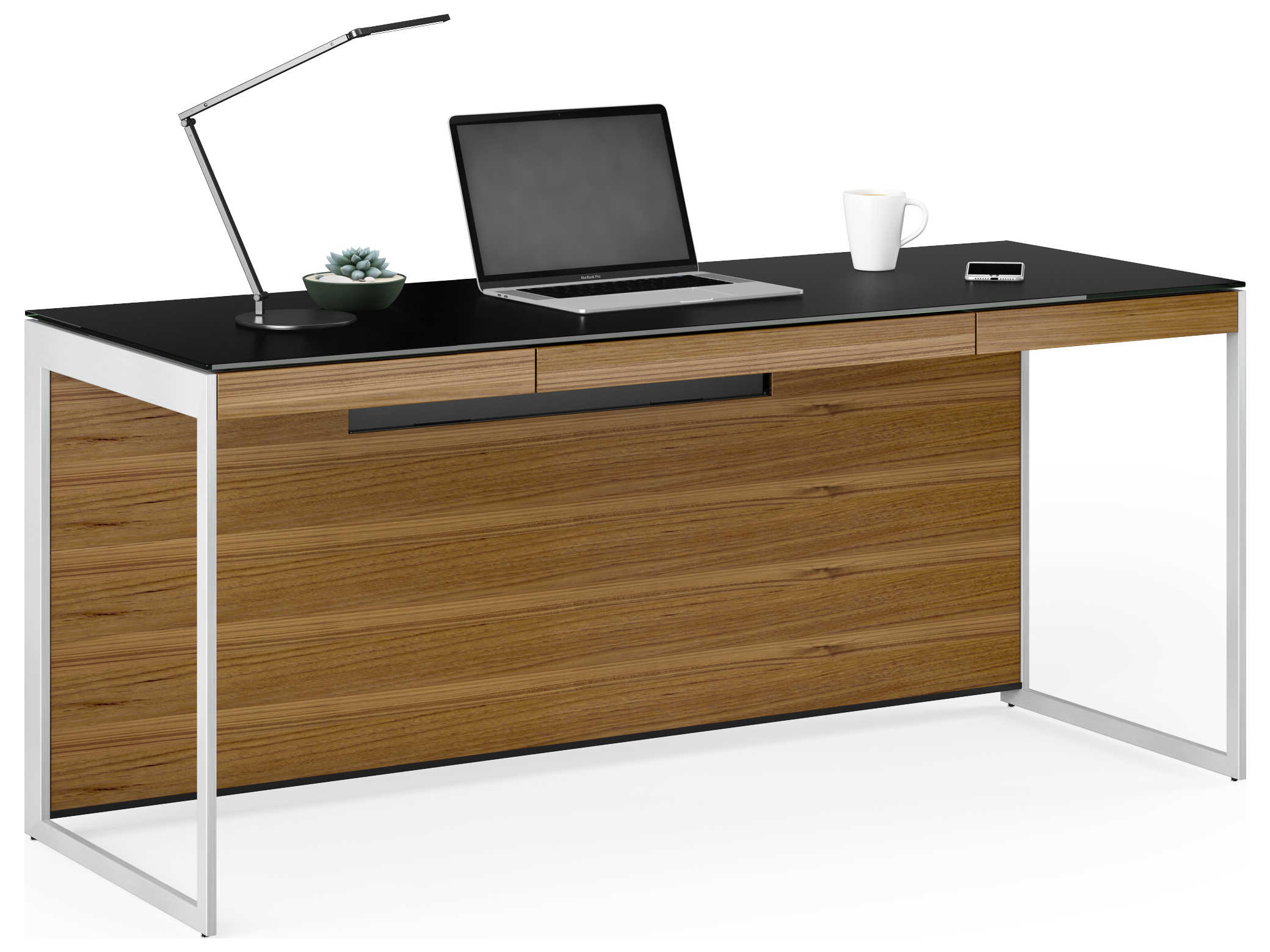 BDI Sequel Black Natural Walnut Satin Nickel Brown Wood Secretary Desk