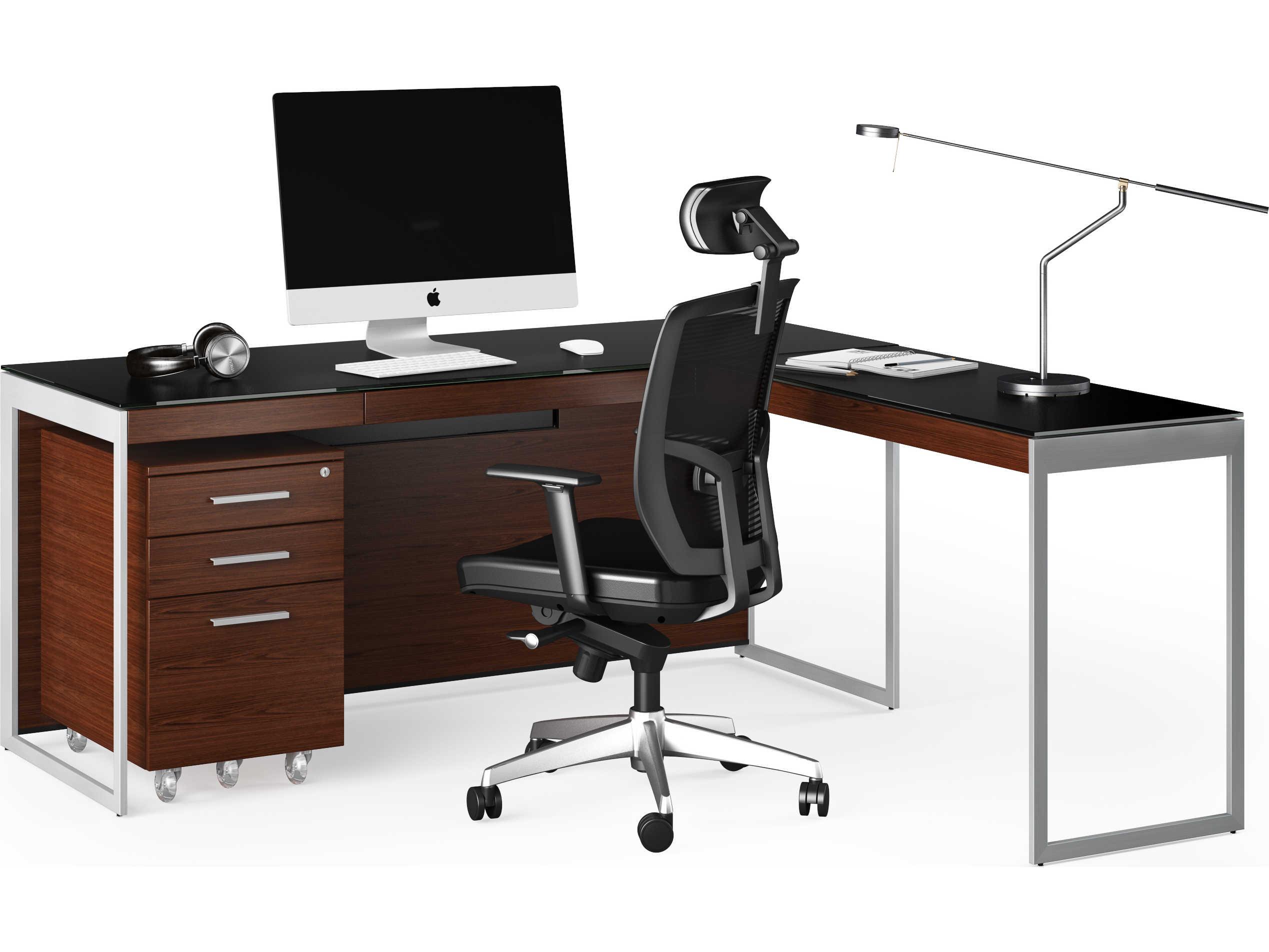 BDI Sequel-20 Black / Chocolate Stained Walnut / Satin Nickel Return Desk