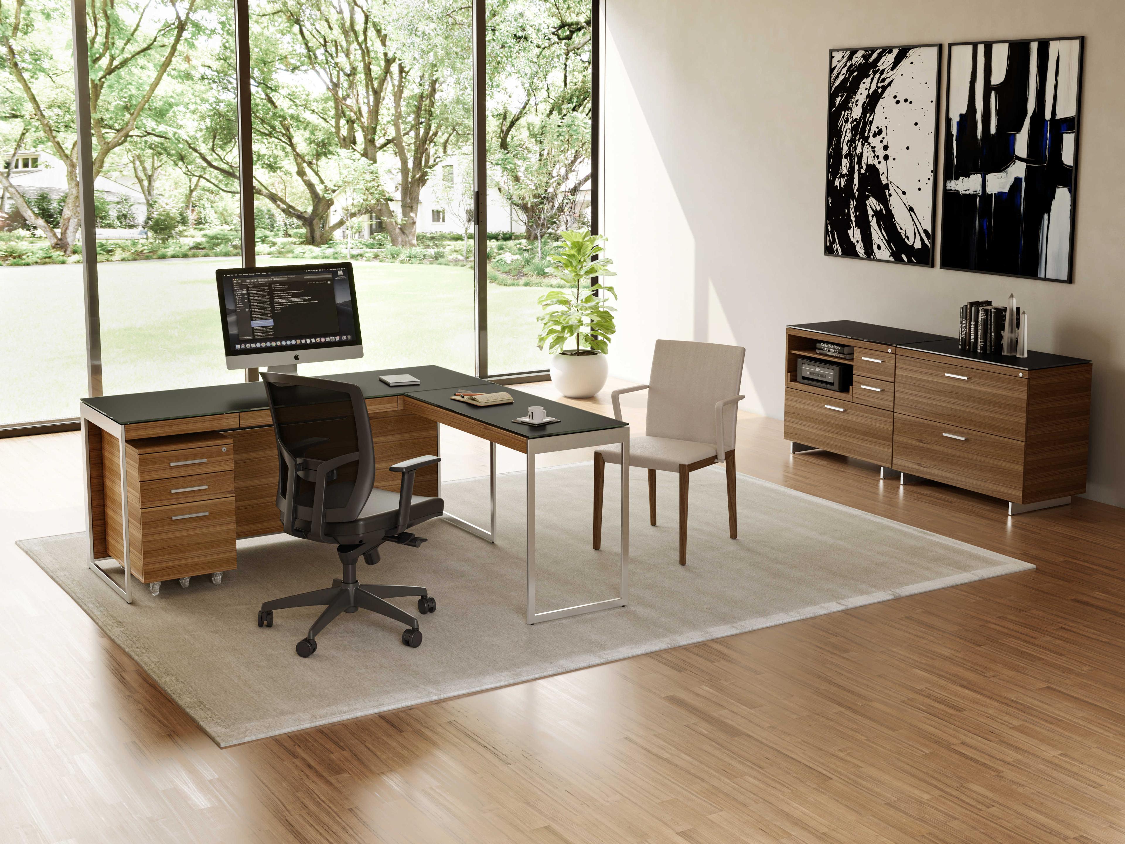 BDI Sequel Black, Natural Walnut & Satin Nickel Return Desk