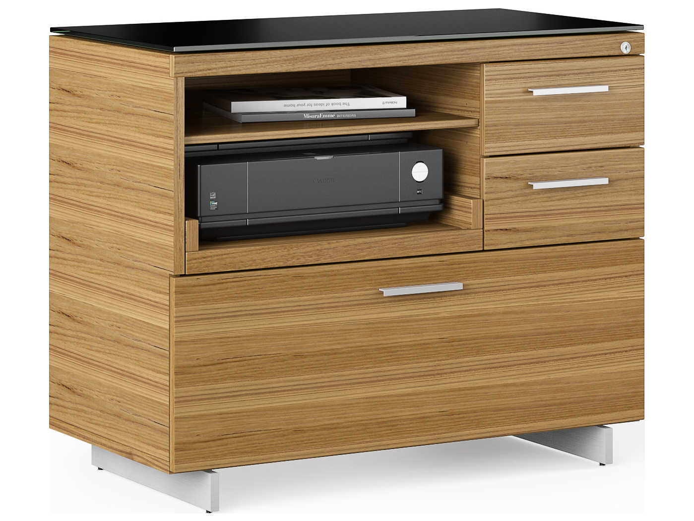 BDI Sequel Black Natural Walnut Satin Nickel Hardwood Printer Cabinet