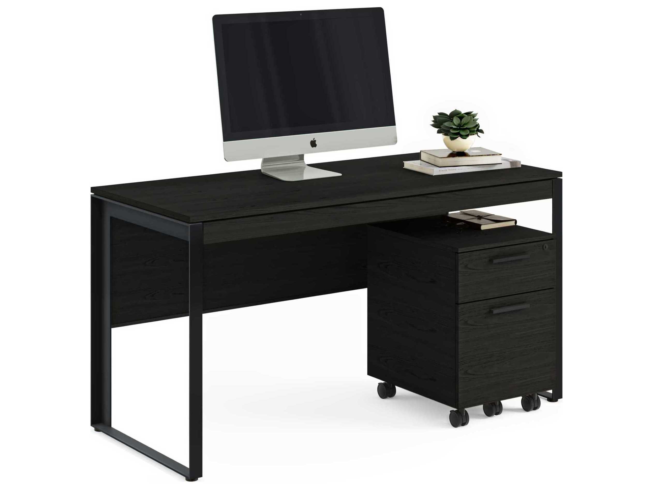 BDI Linea Office Charcoal Stained Ash Black Wood Computer Desk
