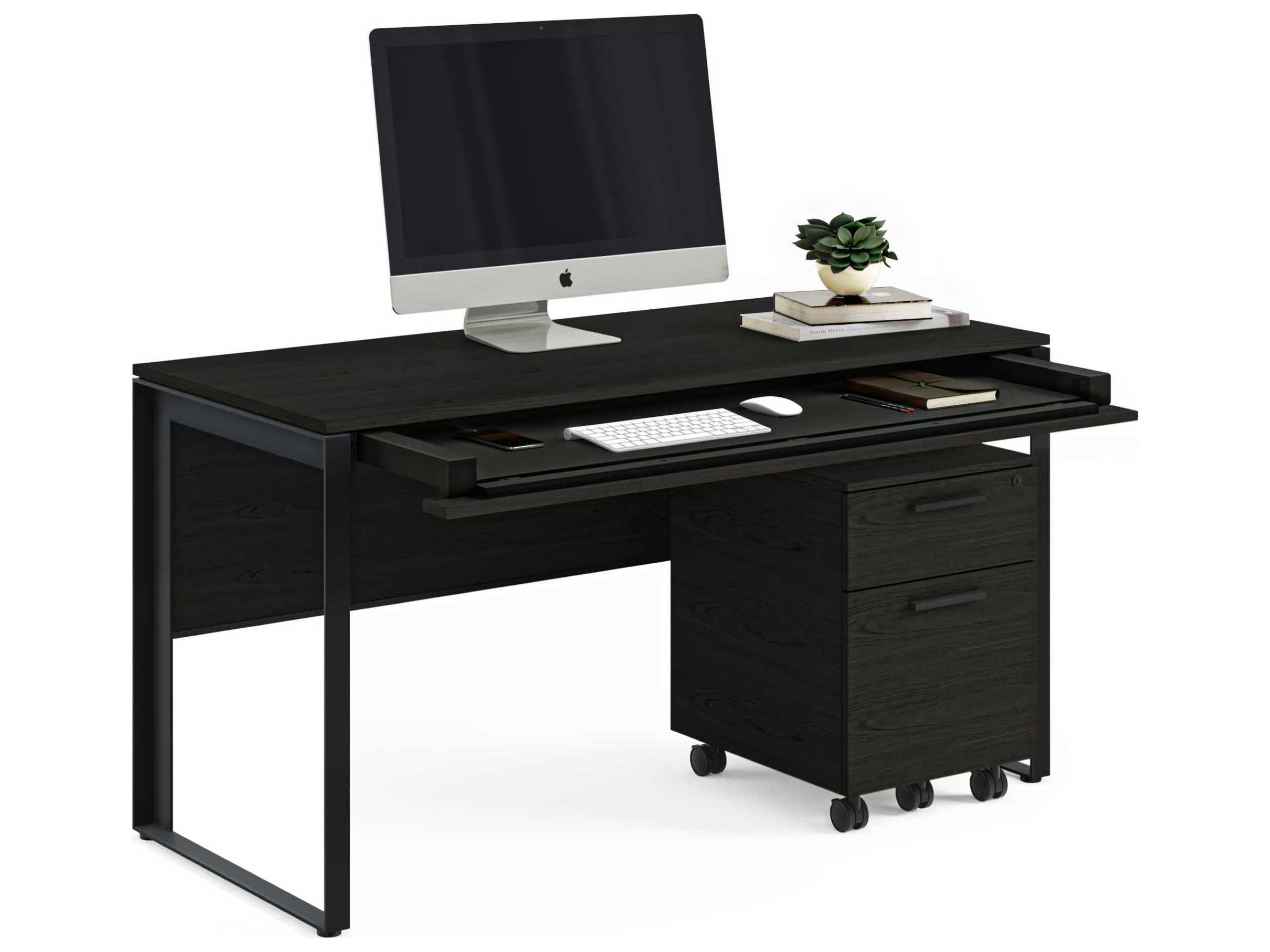 BDI Linea Office Charcoal Stained Ash Black Wood Computer Desk