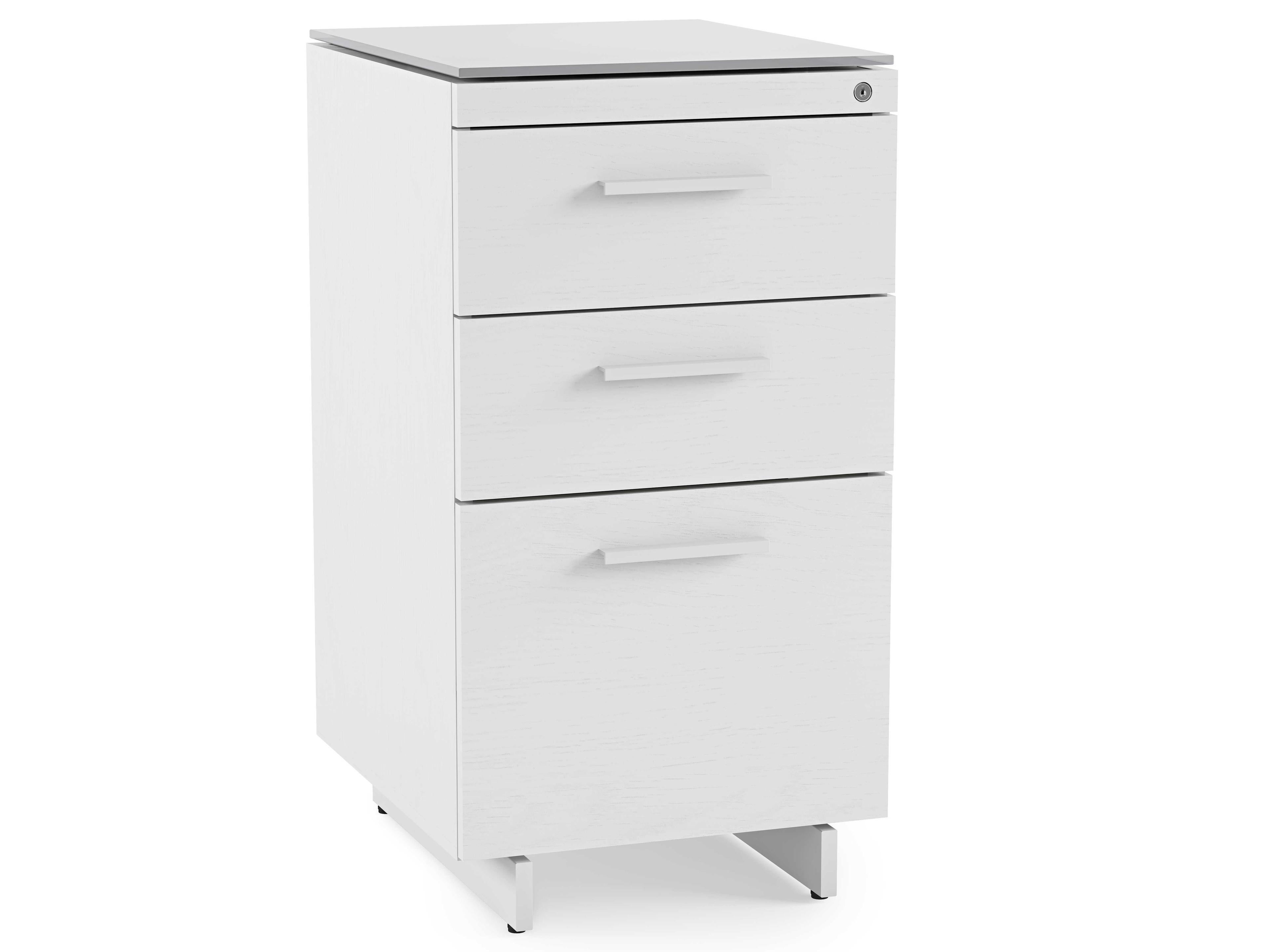 BDI Centro Satin White & Grey Etched Glass File Cabinet