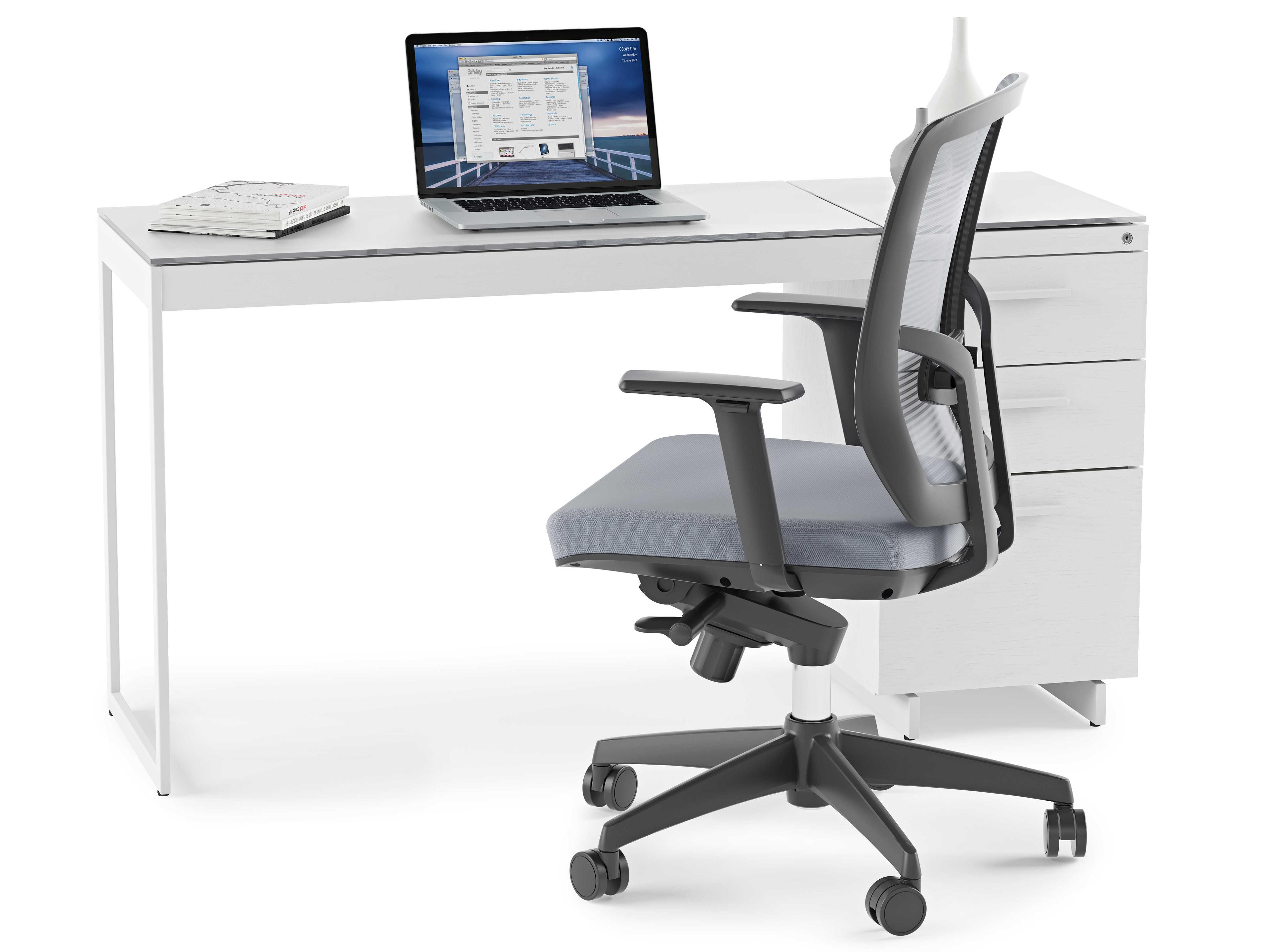 BDI Centro Satin White & Grey Etched Glass File Cabinet