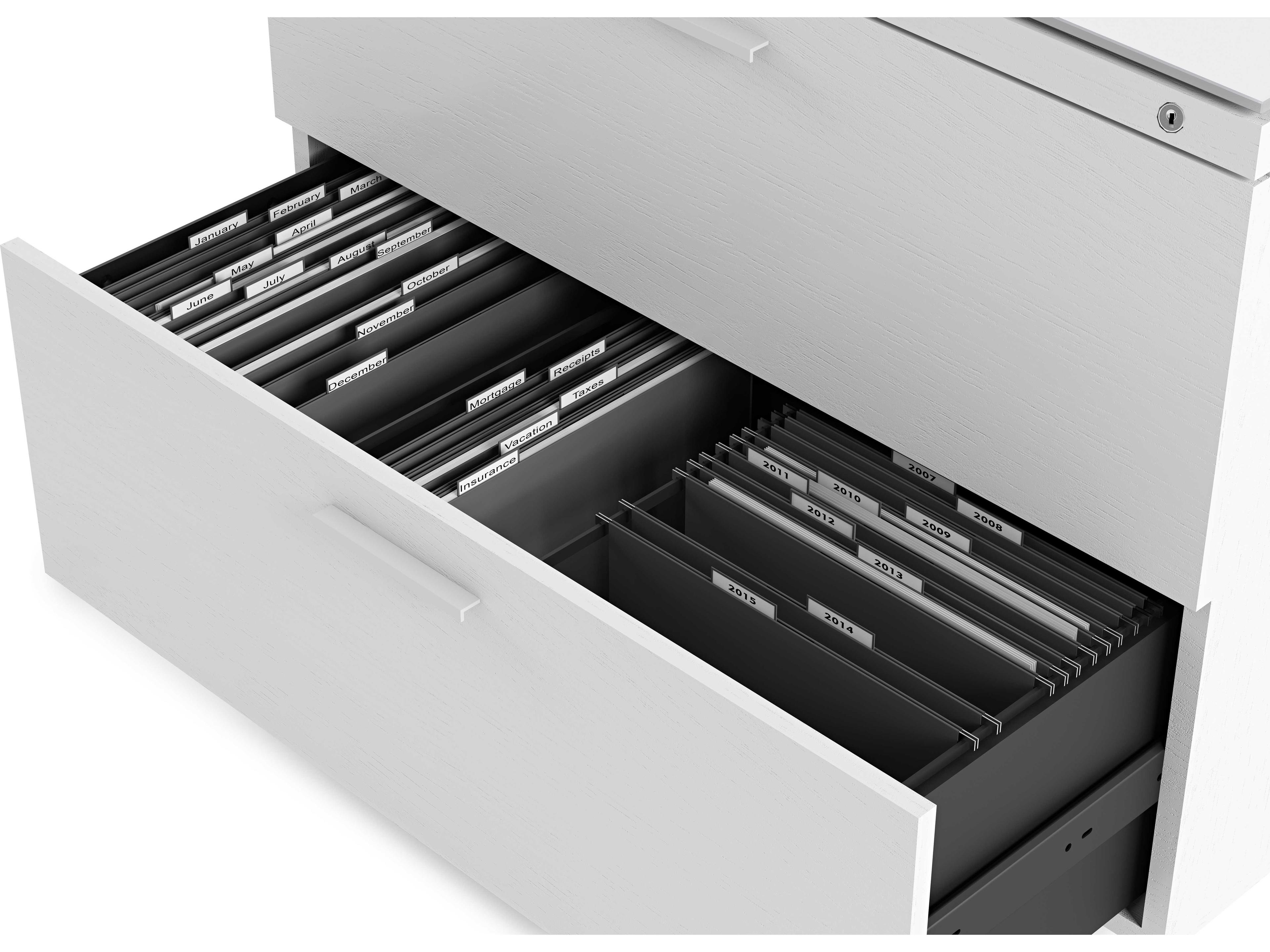 BDI Centro Satin White & Grey Etched Glass File Cabinet