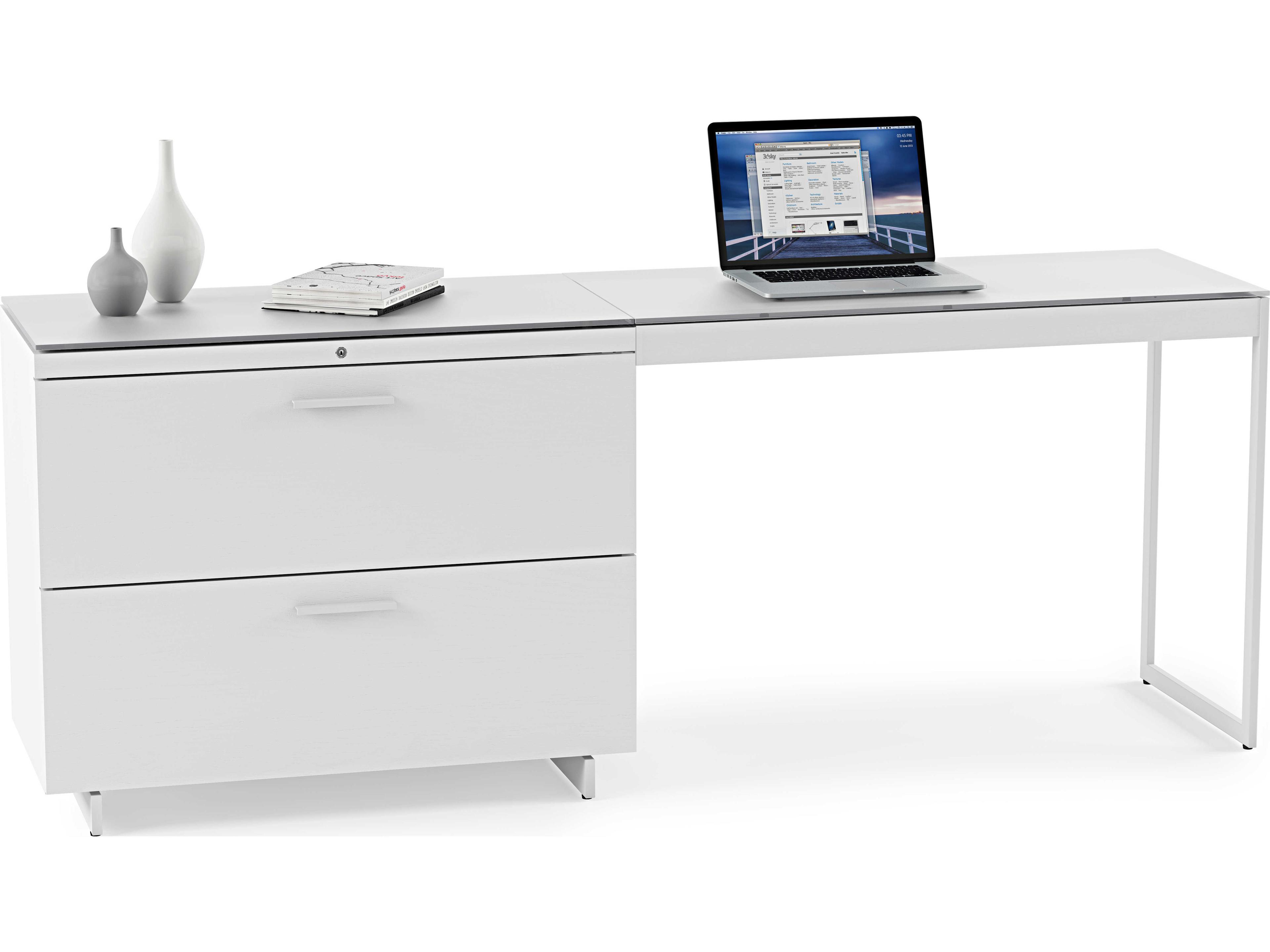 BDI Centro Satin White & Grey Etched Glass File Cabinet